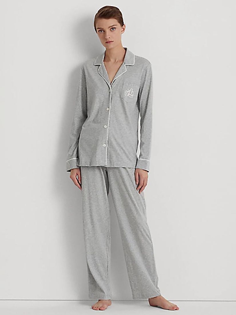 Lauren Ralph Lauren Notch Collar Long Sleeve Pyjamas, Grey at John