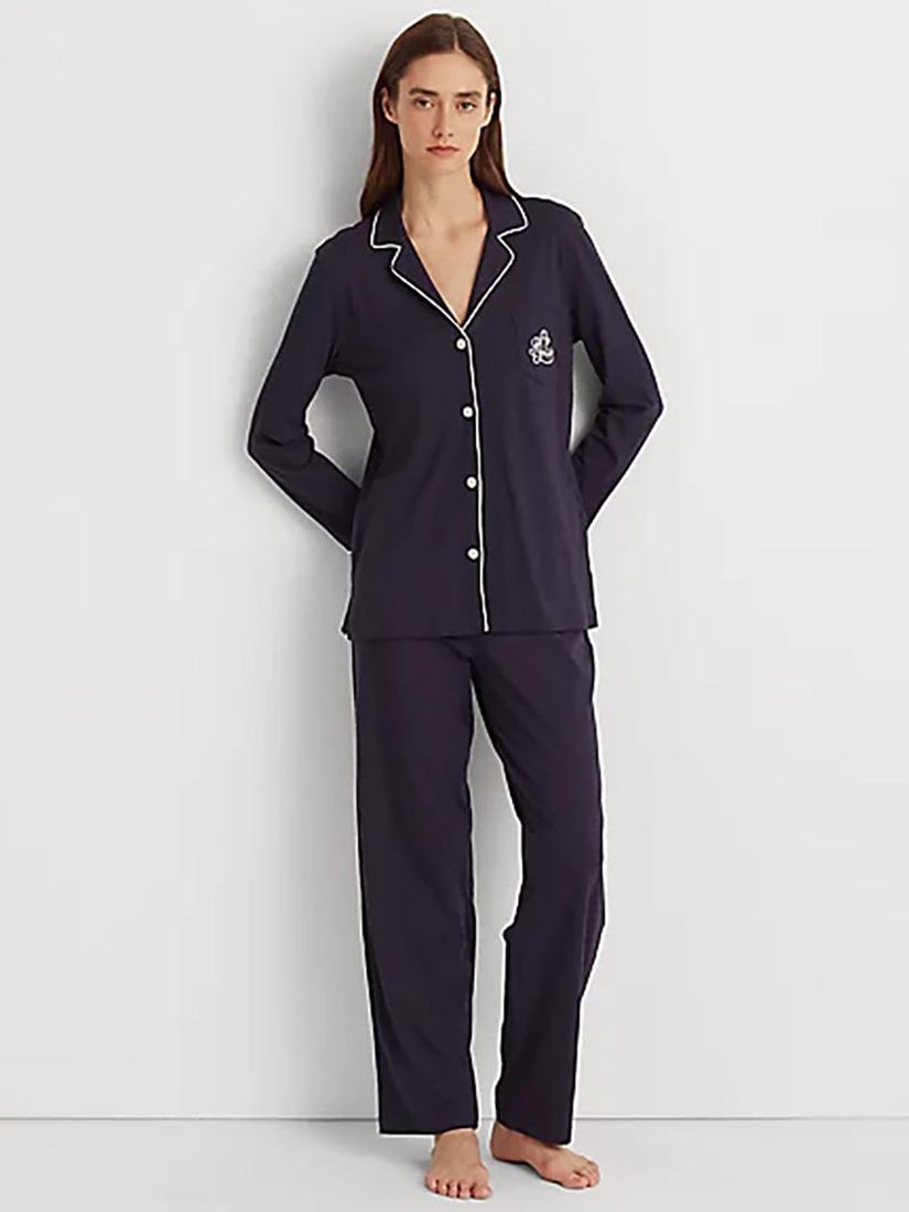 Lauren Ralph Lauren Notch Collar Long Sleeve Pyjamas, Navy at John Lewis &  Partners