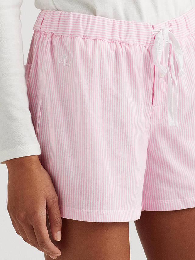 Lauren Ralph Lauren Core Stripe Cotton Pyjama Boxer Shorts, Pink