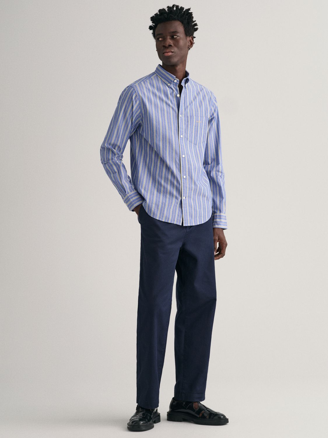 GANT Regular Fit Poplin Stripe Shirt, College Blue at John Lewis & Partners