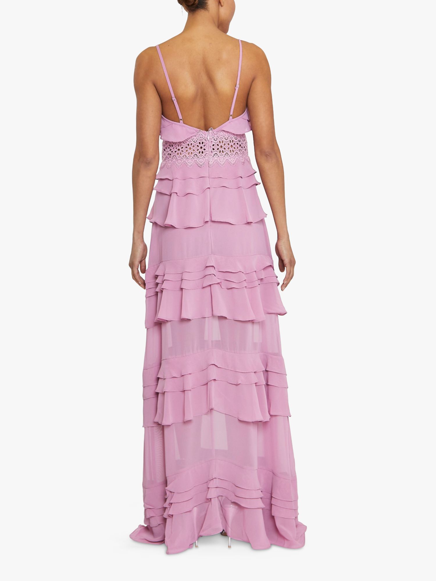 True Decadence Plunge Front Tiered Ruffle Maxi Dress Orchid at