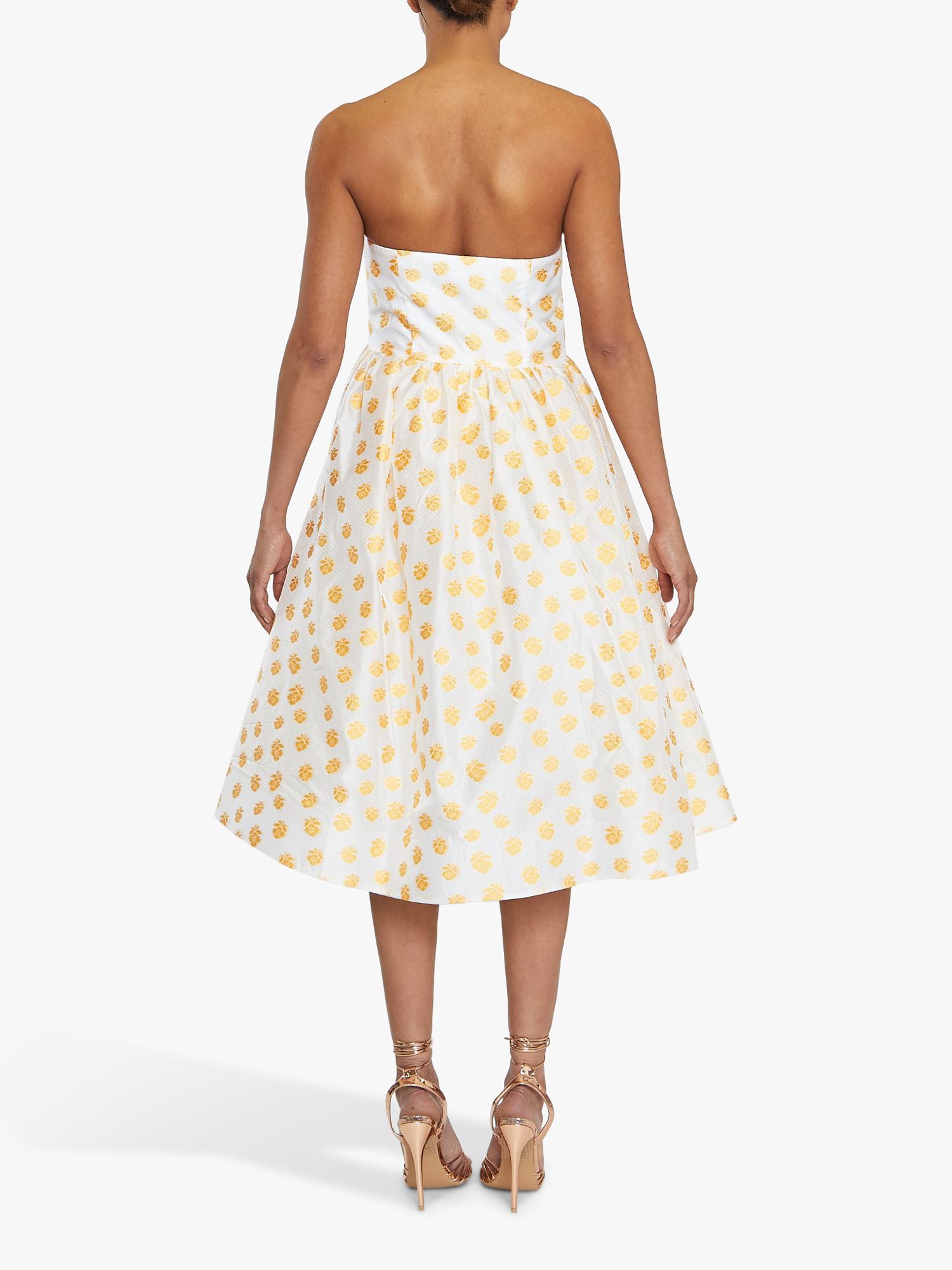 True Decadence Floral Jacquard Dress, Cream/Mustard, 6