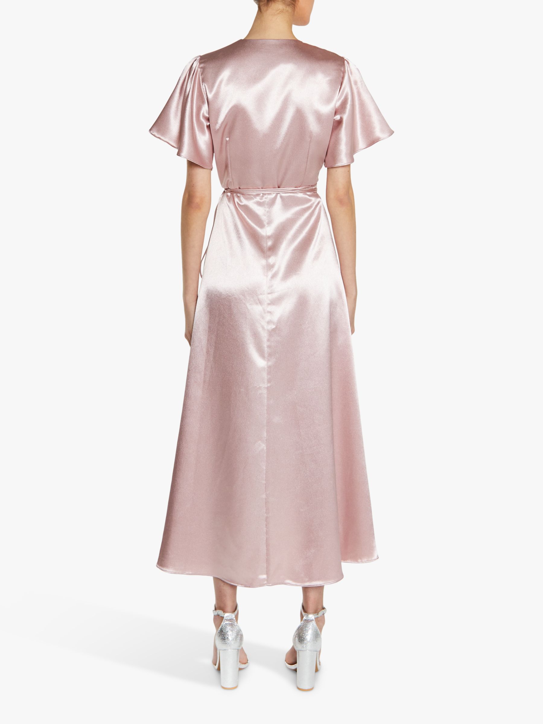 True Decadence Satin Wrap Midi Dress, Dusty Pink, 6