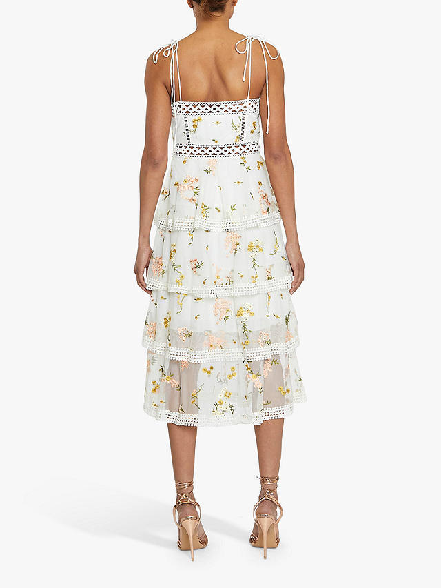 True Decadence Embroidery Strappy Tiered Midi Dress, White