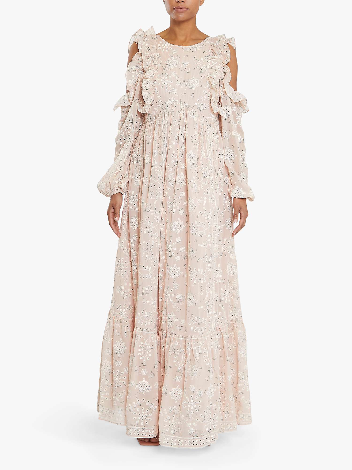 Buy True Decadence Floral Broderie Cold Shoulder Ruffle Maxi Dress, Nude Pink Online at johnlewis.com