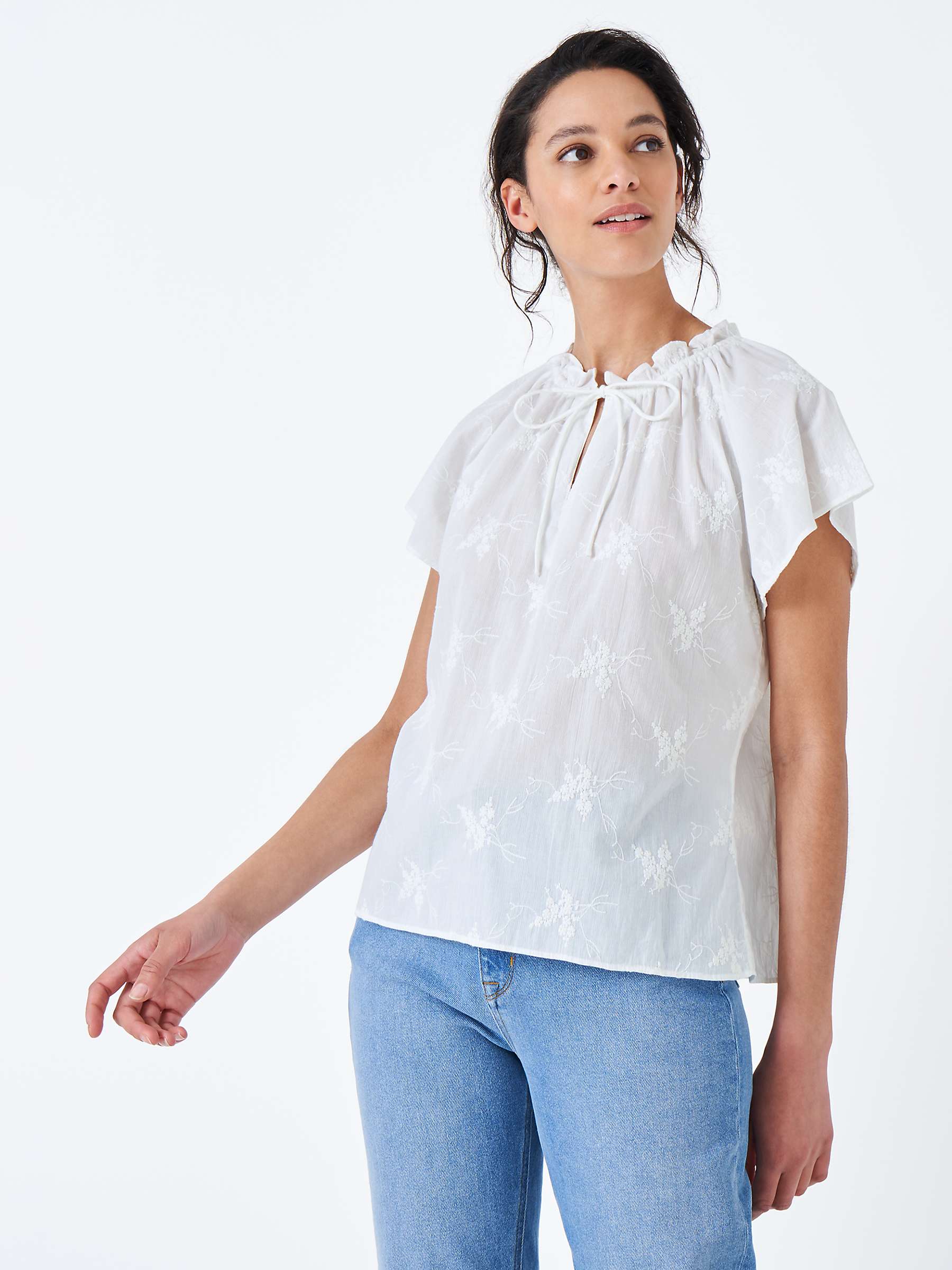 Buy Crew Clothing Amy Embroidered Top, White Online at johnlewis.com