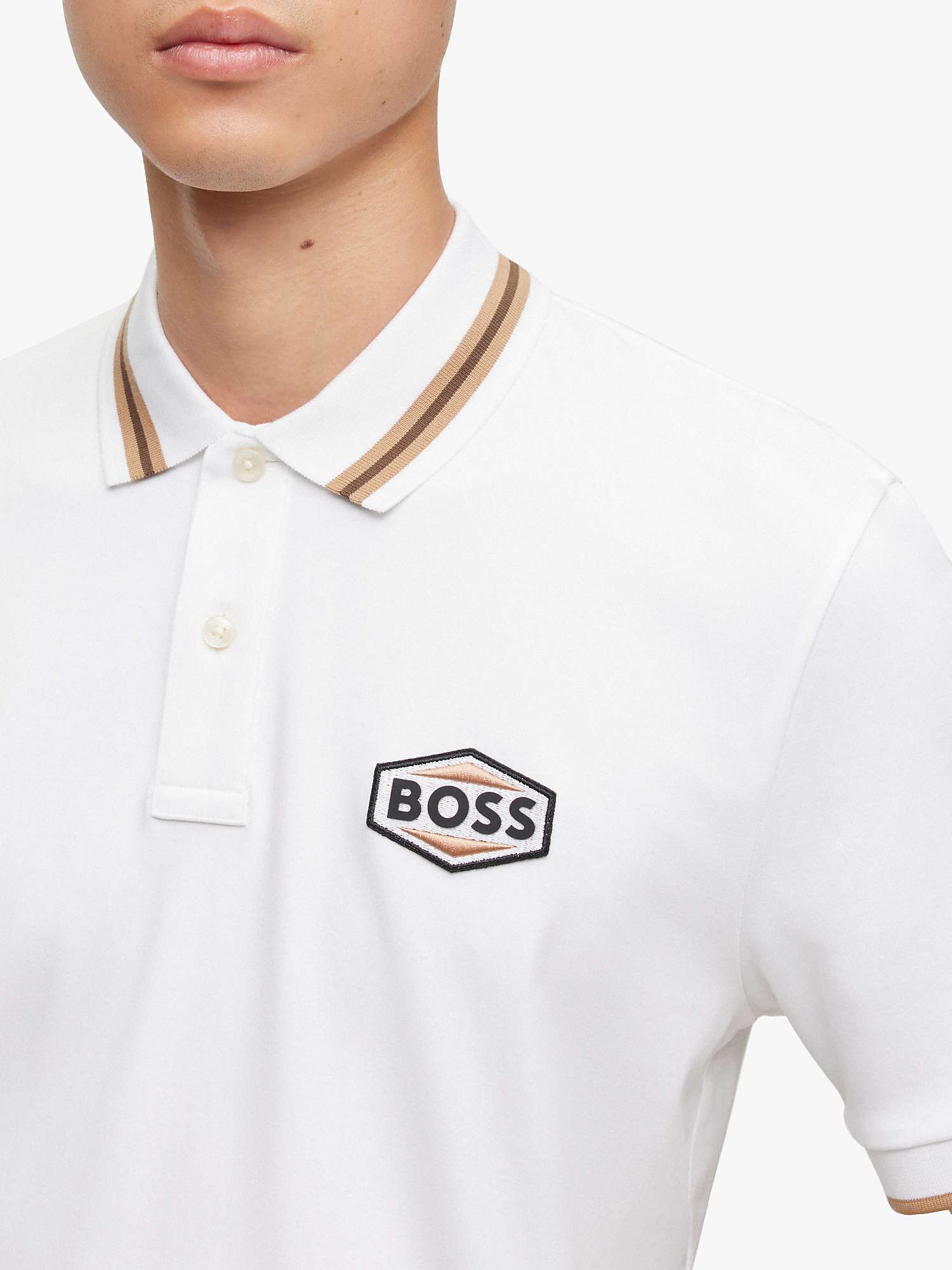 BOSS Parlay 194 Badge Polo Shirt, White at John Lewis & Partners