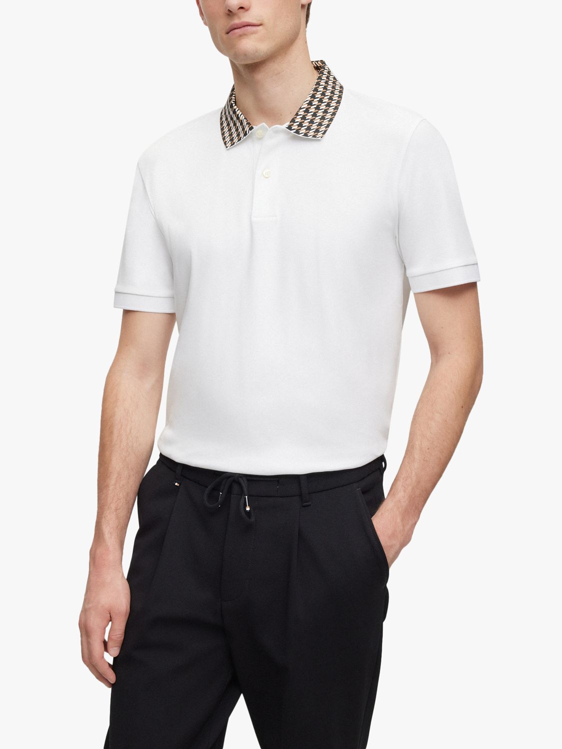 HUGO BOSS Parlay 180 Polo Shirt, White/Black at John Lewis & Partners