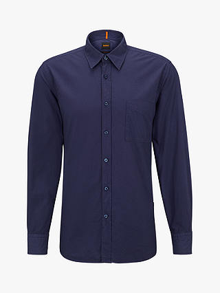 BOSS Relegant Regular Fit Garment Dyed Shirt, Navy