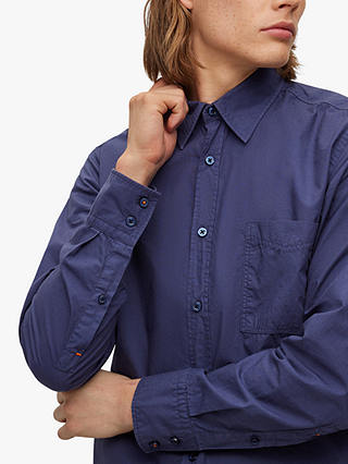 BOSS Relegant Regular Fit Garment Dyed Shirt, Navy