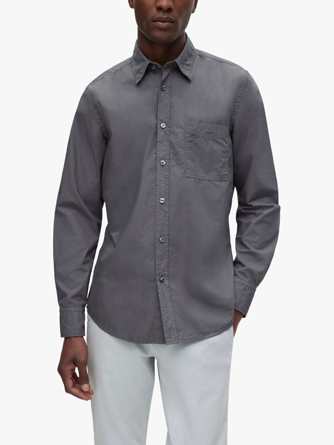 BOSS Relegant Regular Fit Garment Dyed Shirt, Dark Grey at John Lewis ...
