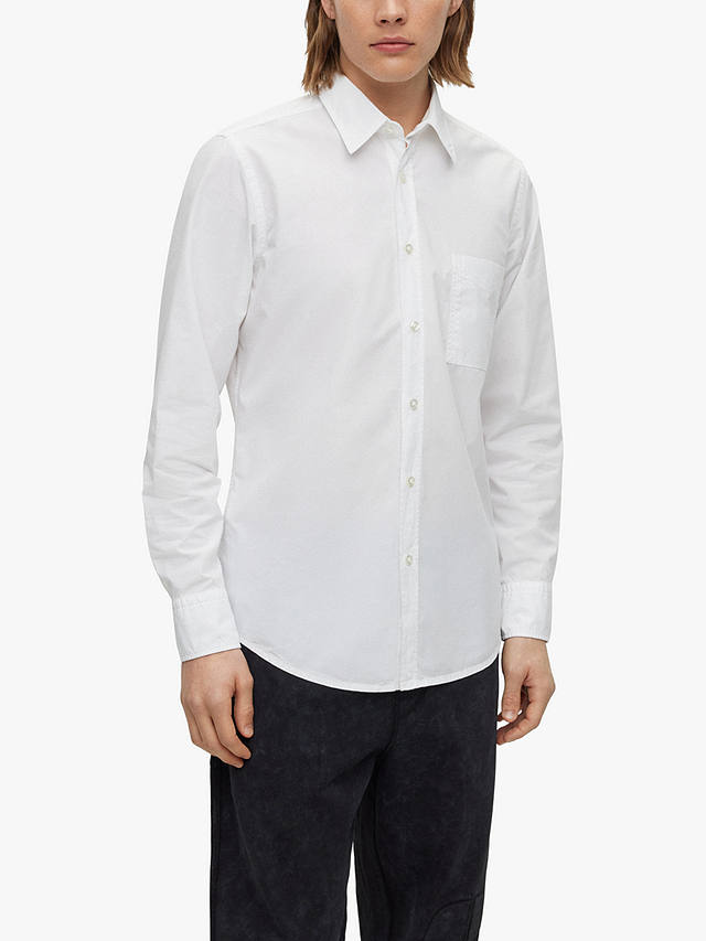 BOSS Relegant Regular Fit Garment Dyed Shirt, White at John Lewis ...