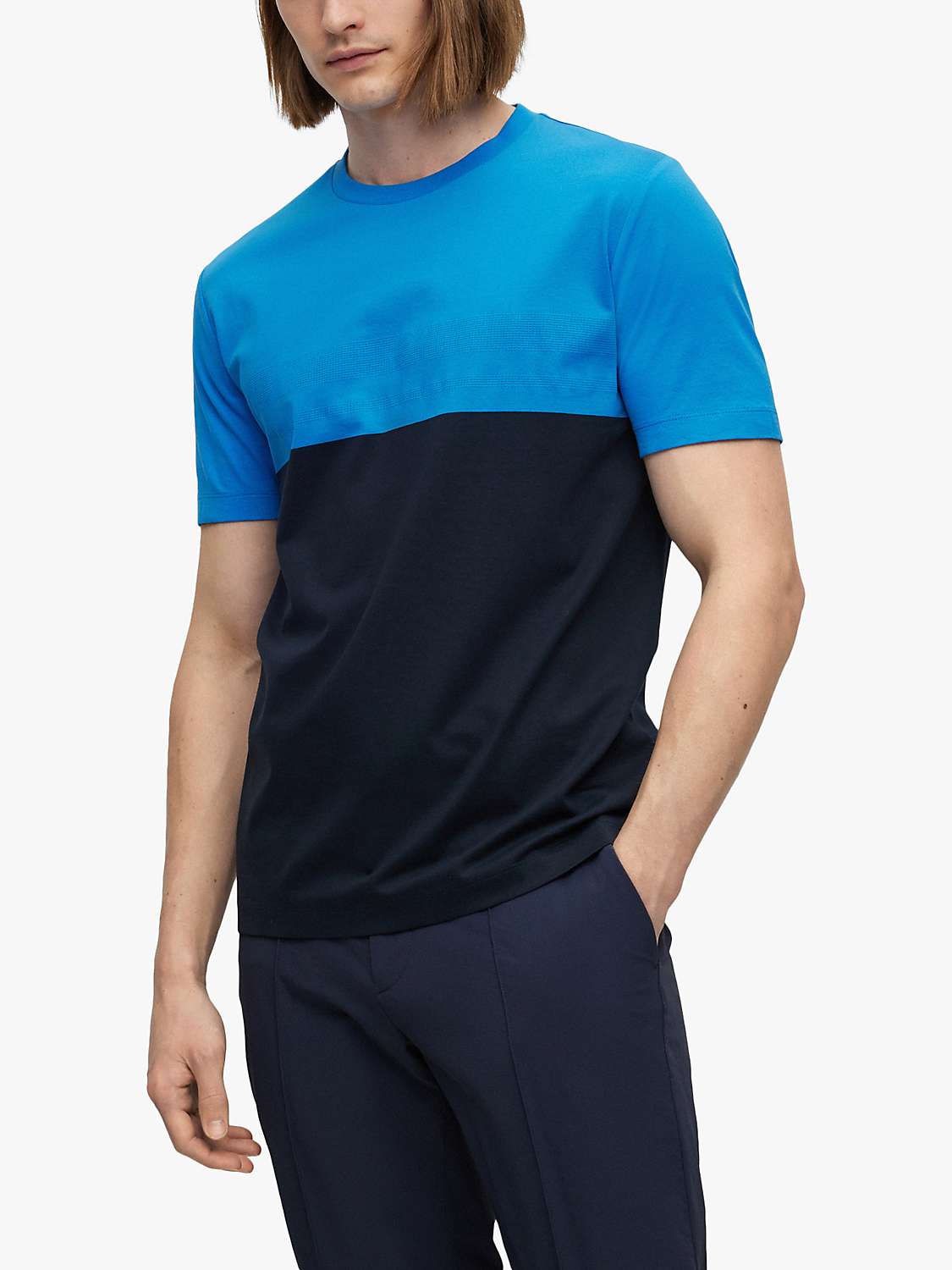 Buy BOSS Tiburt 411 Short Sleeve T-Shirt, Blue/Black Online at johnlewis.com