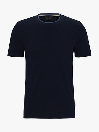 BOSS Tessler 140 Short Sleeve Plain T-Shirt, Navy at John Lewis & Partners