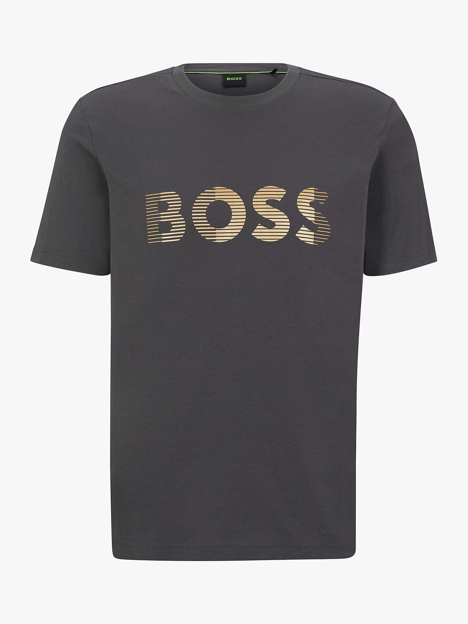 BOSS Tee 027 Logo Print T-Shirt, Dark Grey at John Lewis & Partners