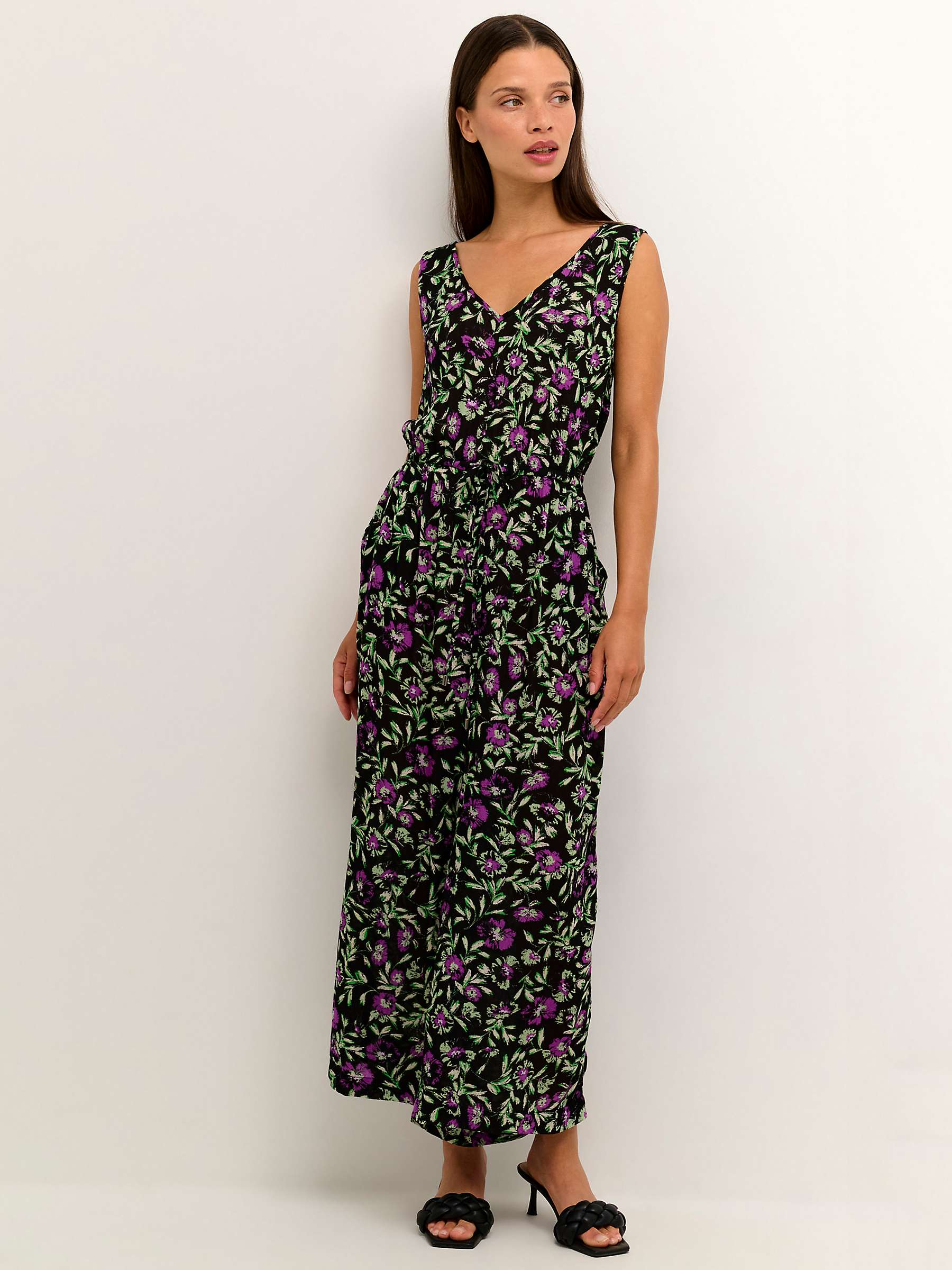 Buy KAFFE Isolde Floral Sleeveless Jumpsuit, Black/Green Online at johnlewis.com
