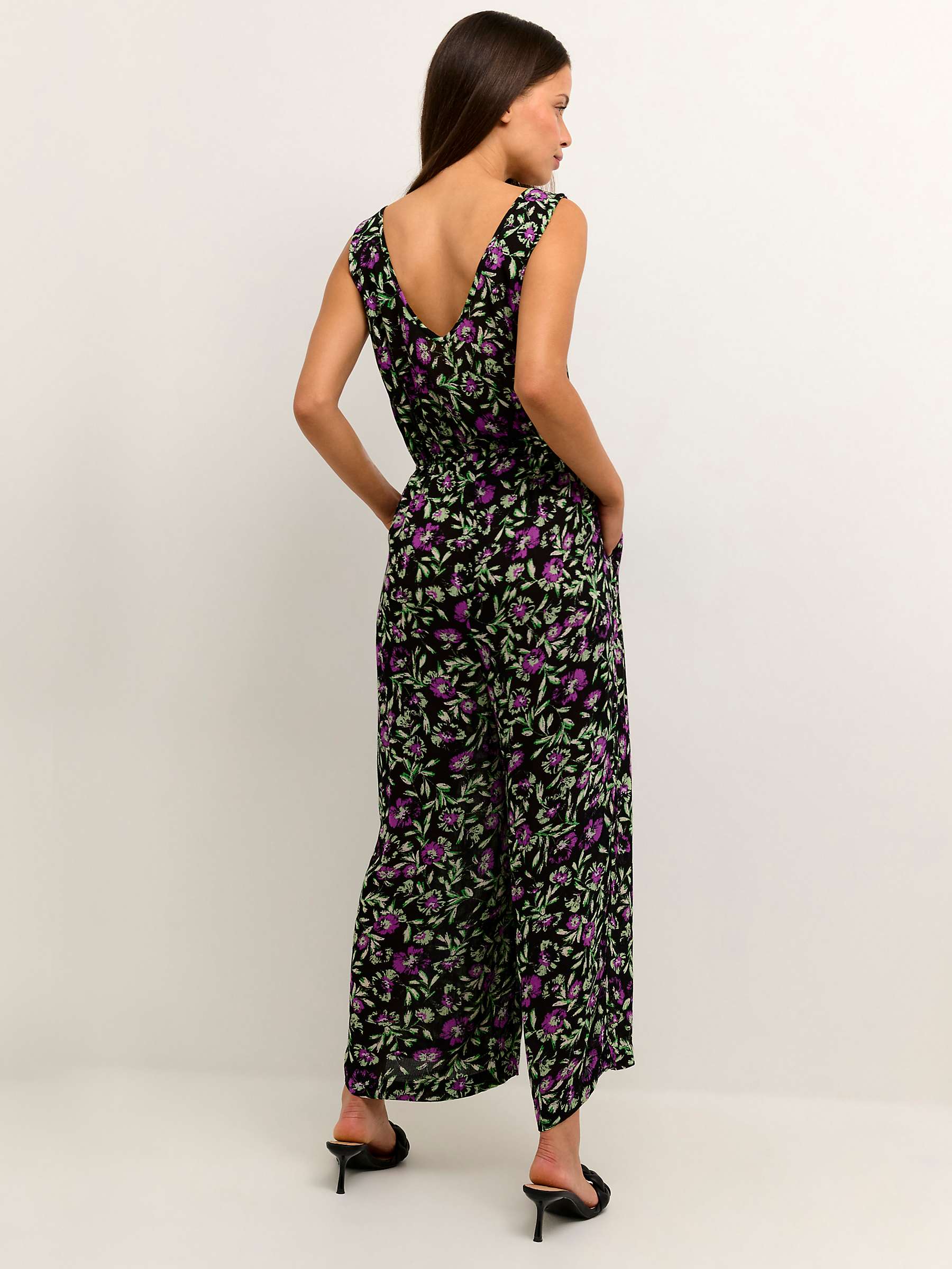 Buy KAFFE Isolde Floral Sleeveless Jumpsuit, Black/Green Online at johnlewis.com