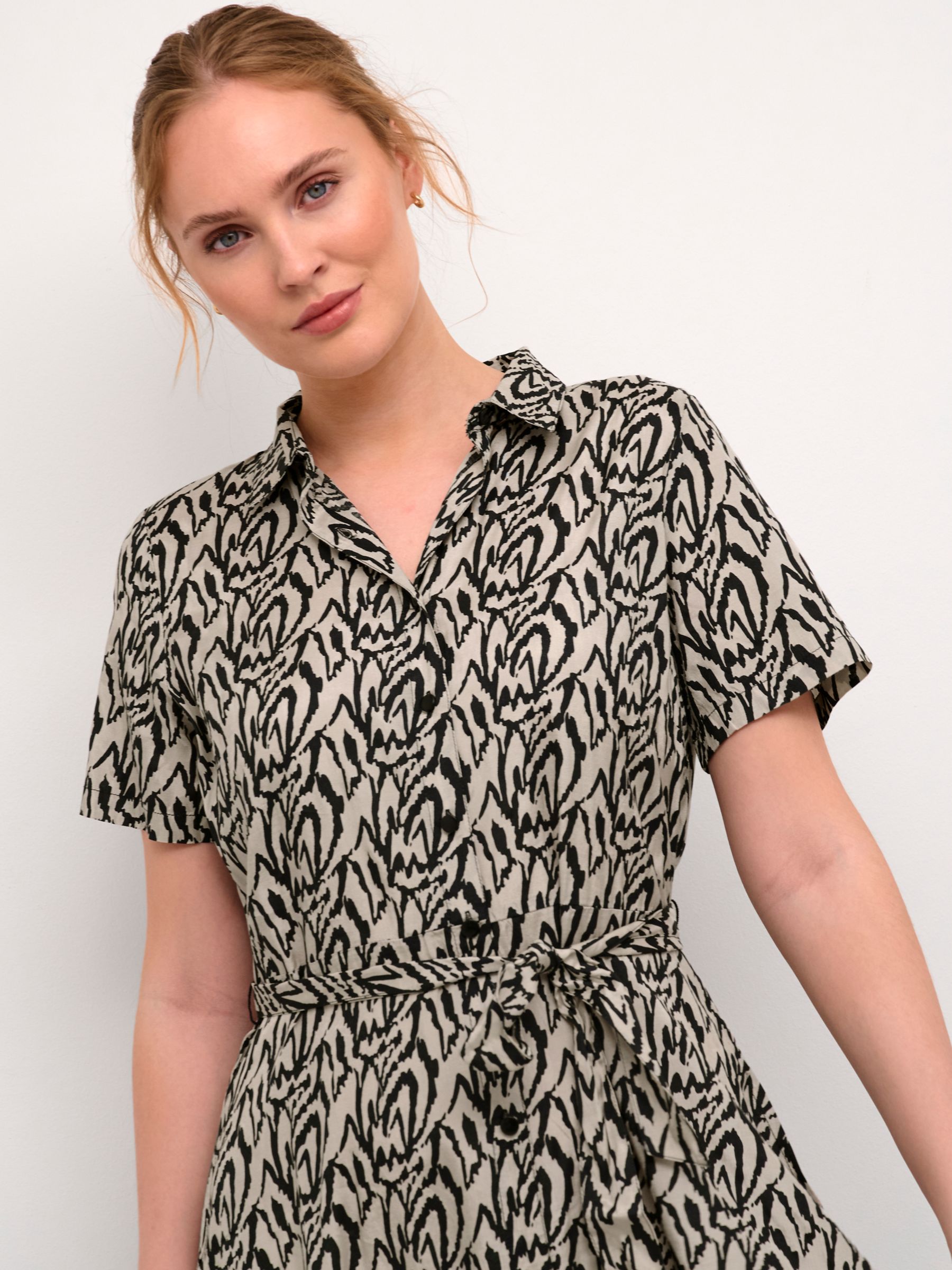 Buy KAFFE Loraina Abstract Print Midi Shirt Dress, Sand/Black Online at johnlewis.com