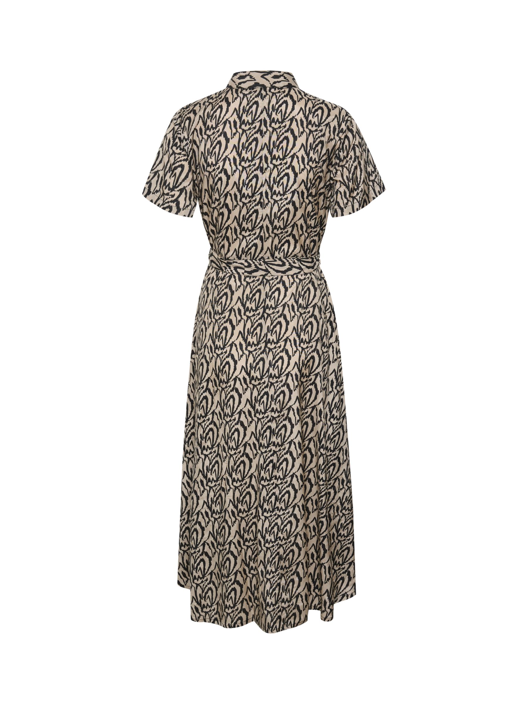 KAFFE Loraina Abstract Print Midi Shirt Dress, Sand/Black