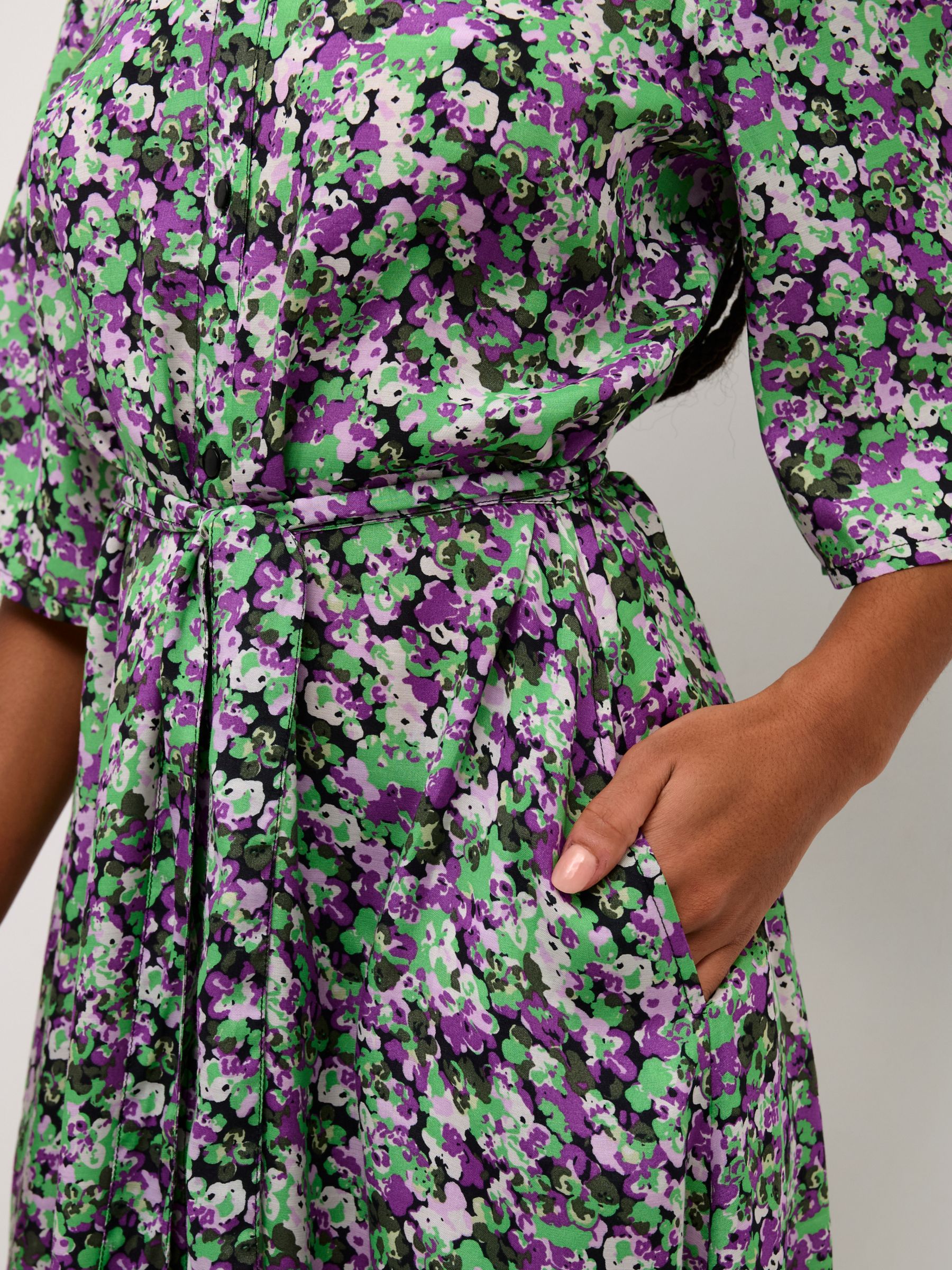 KAFFE Safir Knee Length Shirt Dress, Green/Purple, 8