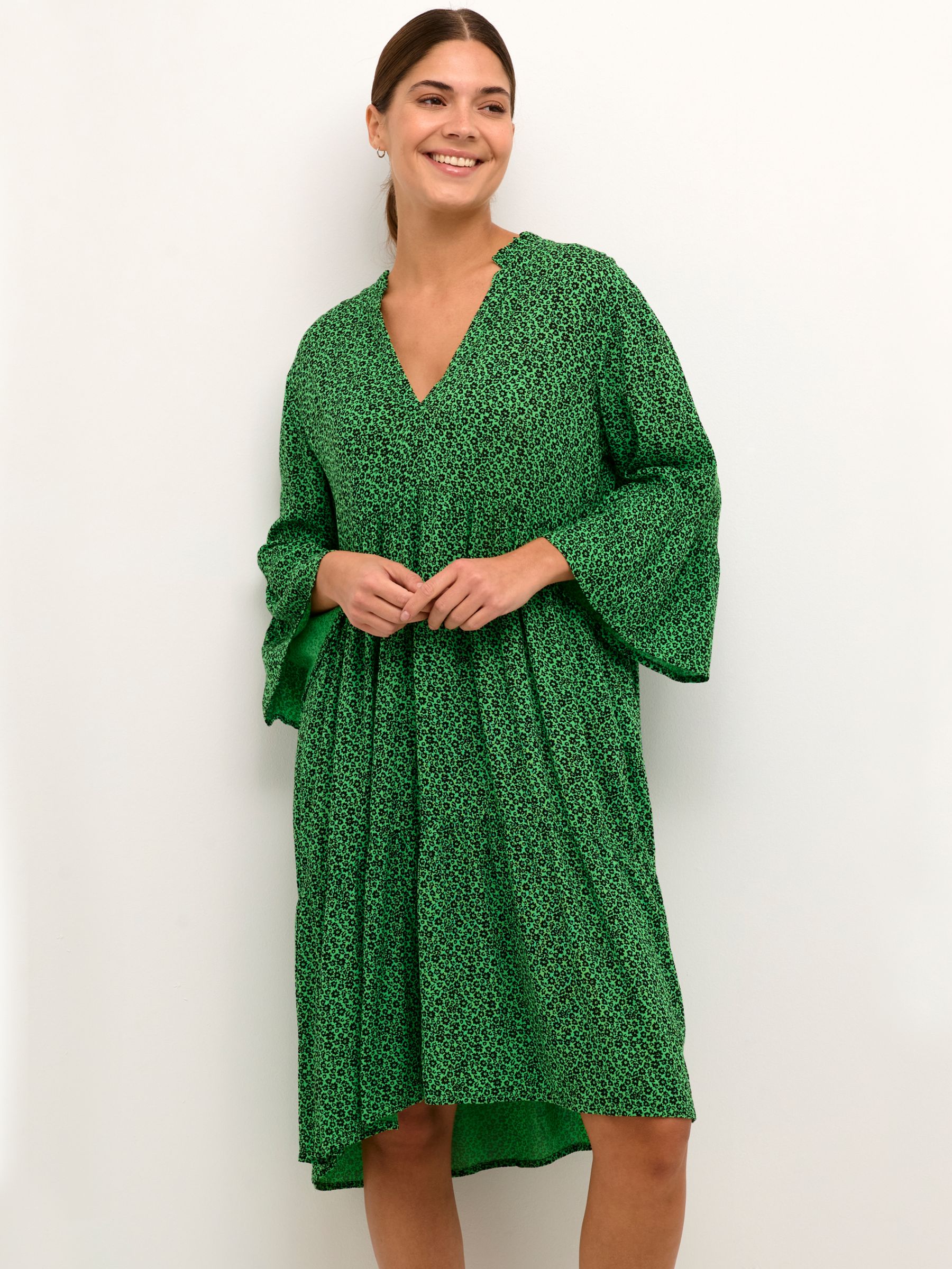 KAFFE Isolde Amber Floral Tunic Dress, Poison Green at John Lewis ...