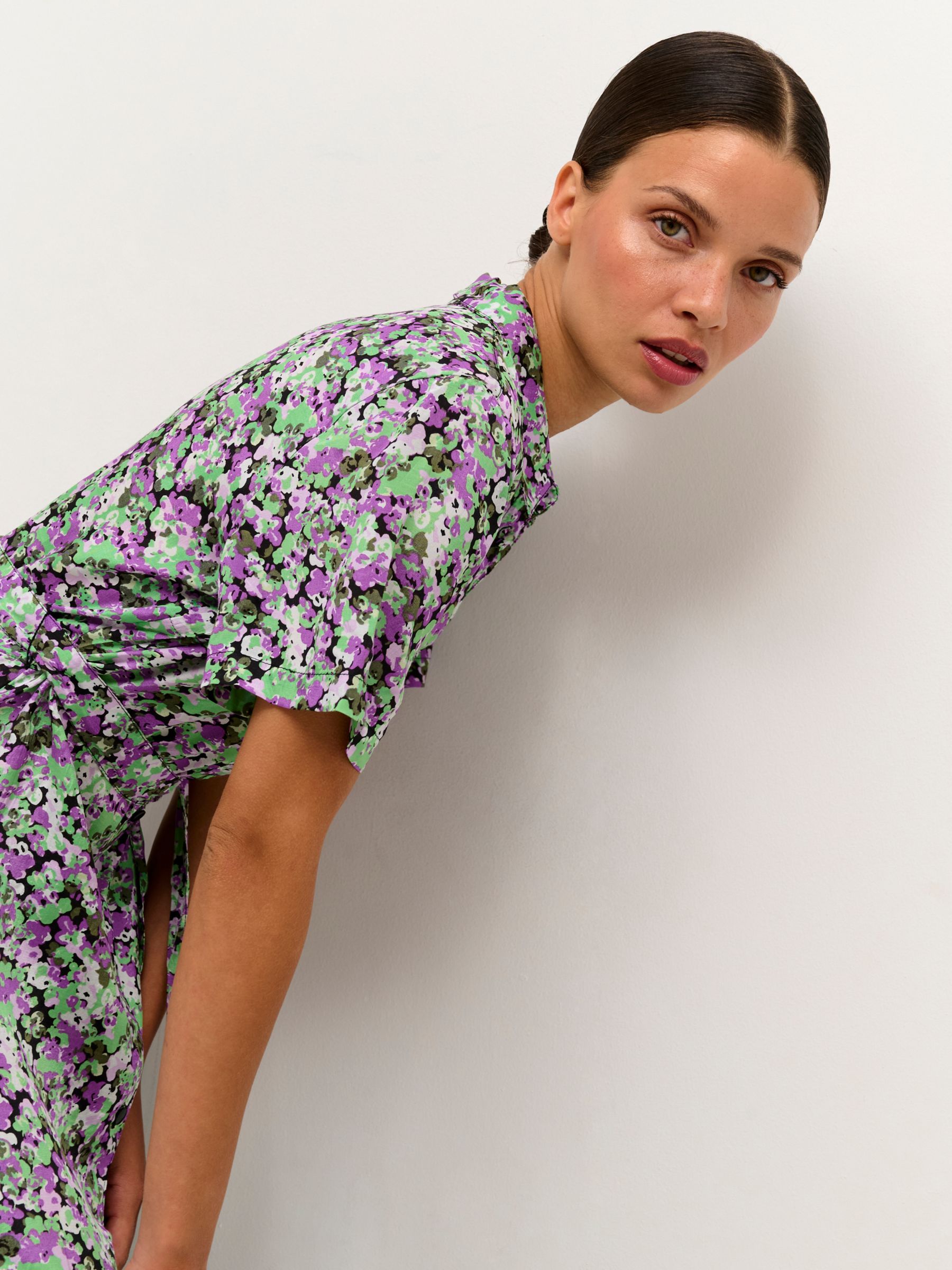 Buy KAFFE Loraina Short Sleeve Shirt Dress, Green/Multi Online at johnlewis.com