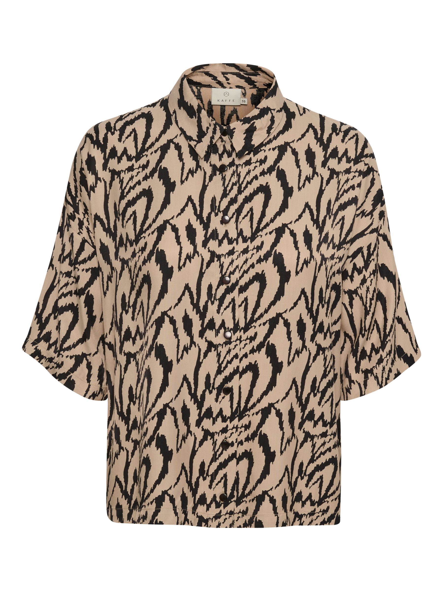 KAFFE Criti Short Sleeve Shirt, Sand/Black at John Lewis & Partners