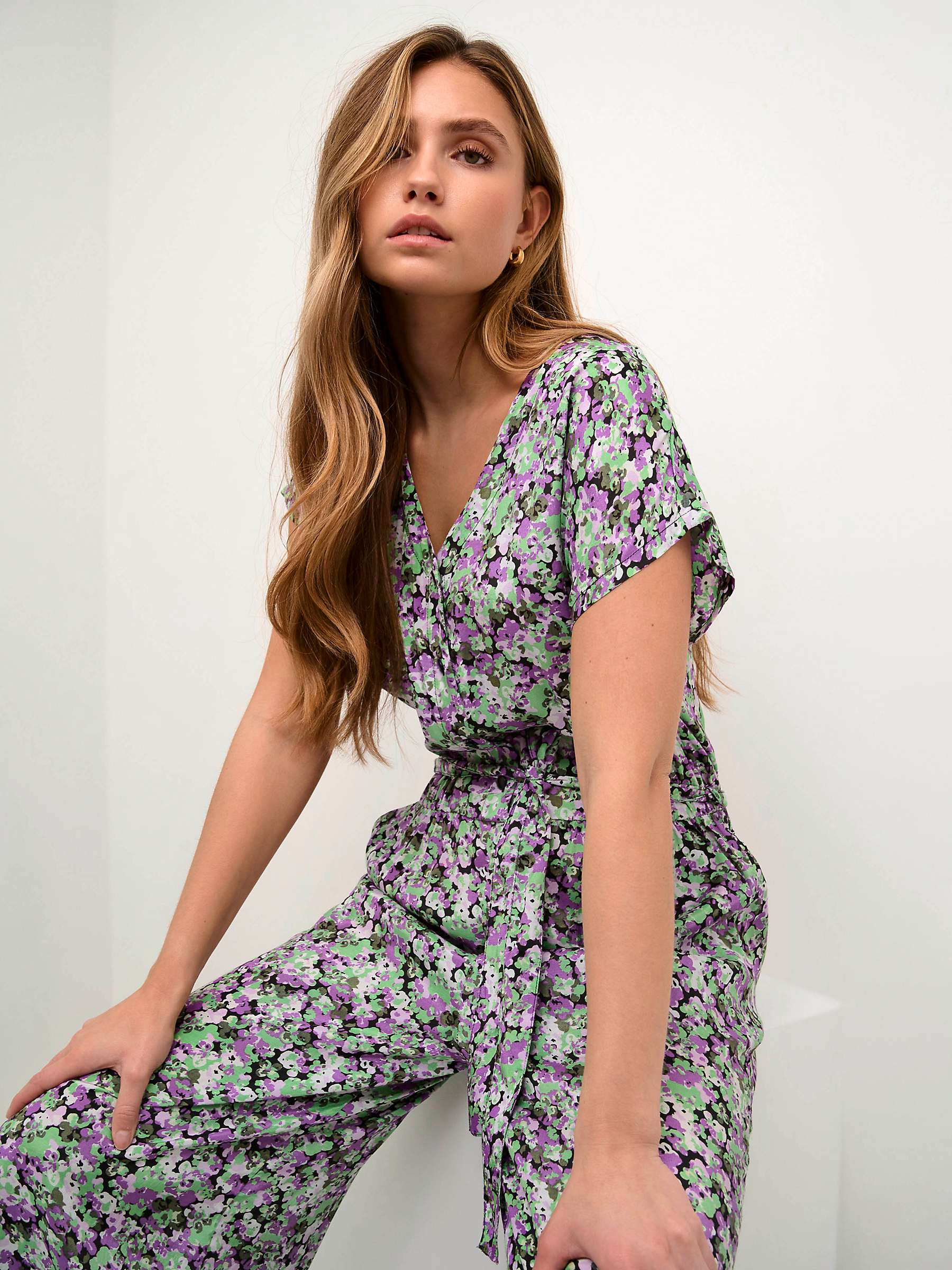 Buy KAFFE Lorania Short Sleeve Jumpsuit, Green/Multi Online at johnlewis.com
