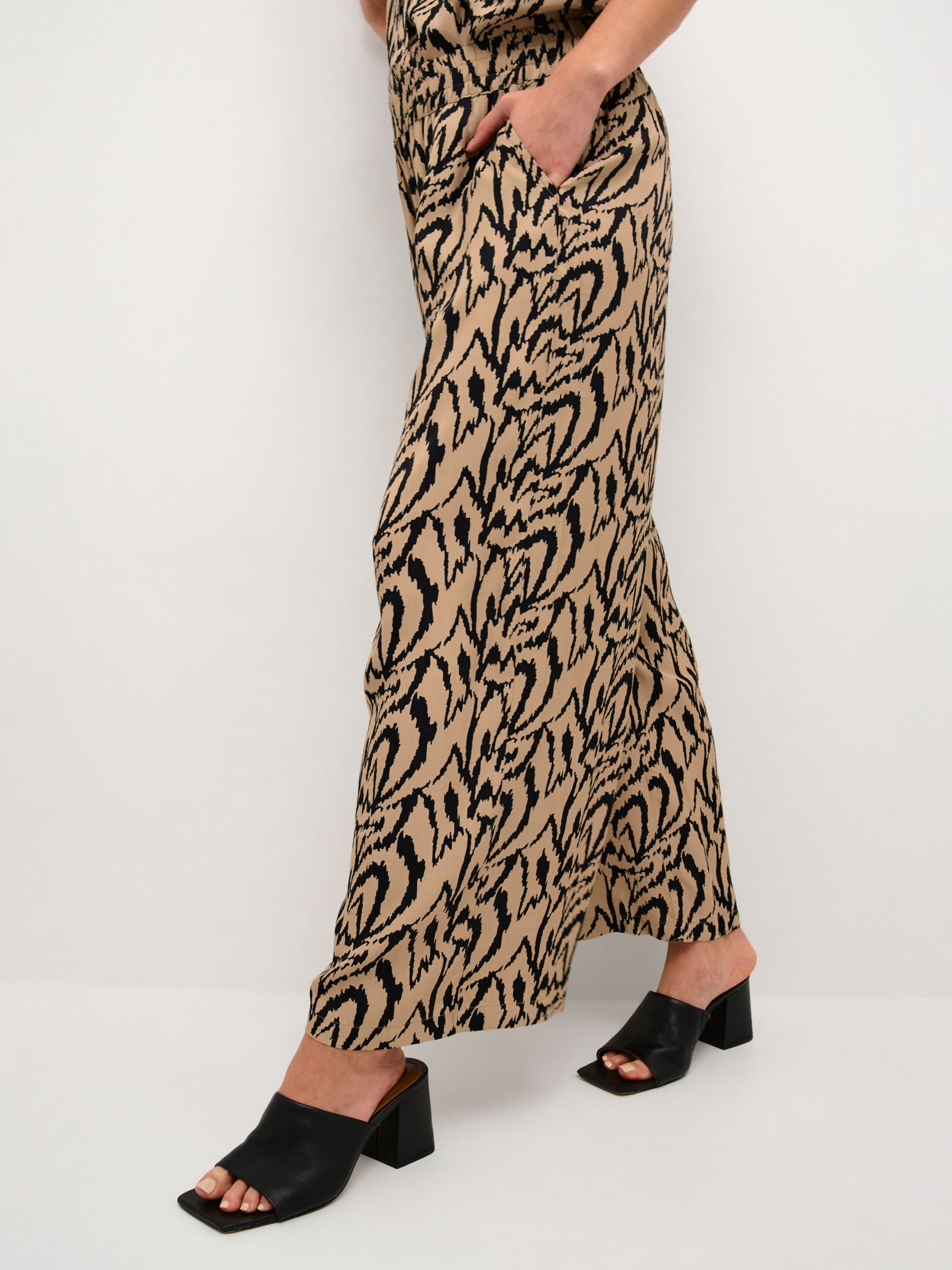 Buy Kaffe Criti Abstract Print Trousers, Sand/Black Online at johnlewis.com