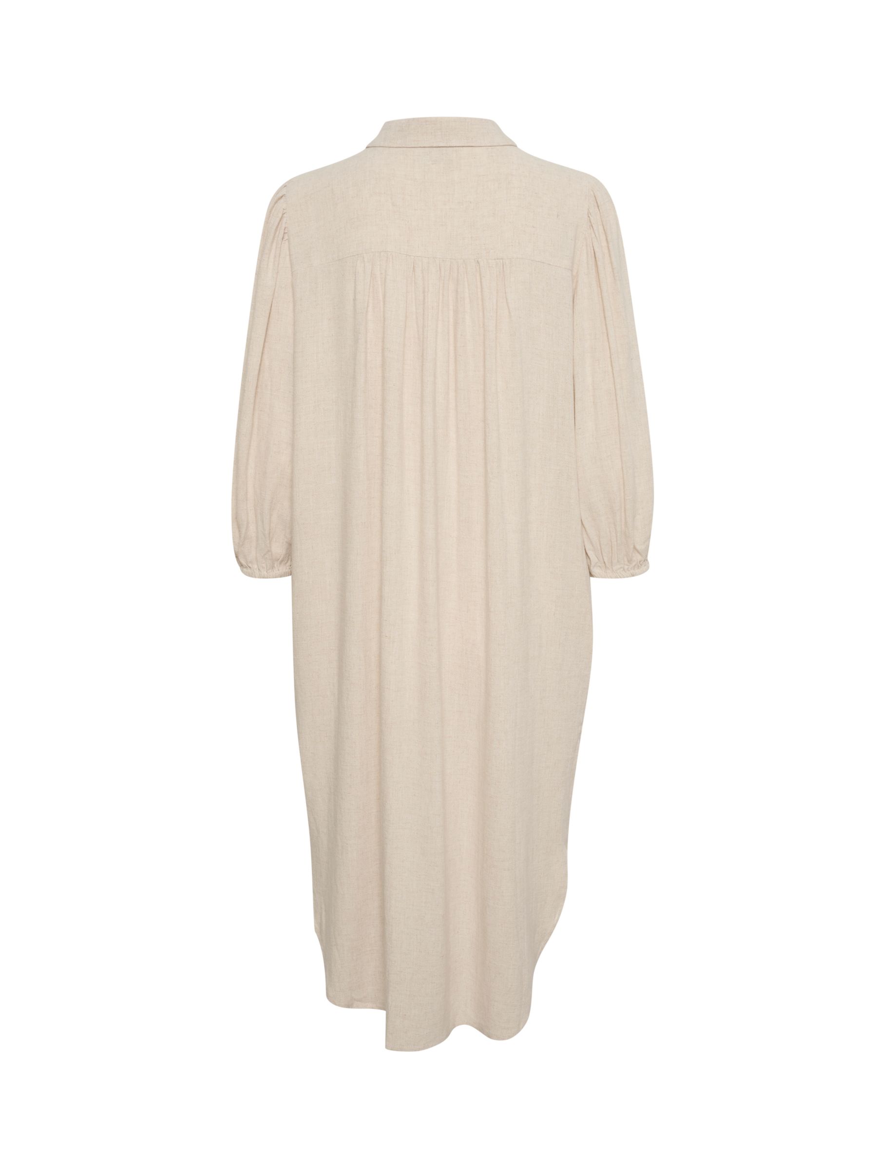 KAFFE Liny Linen Blend Long Sleeved Midi Shirt Dress, Light Sand