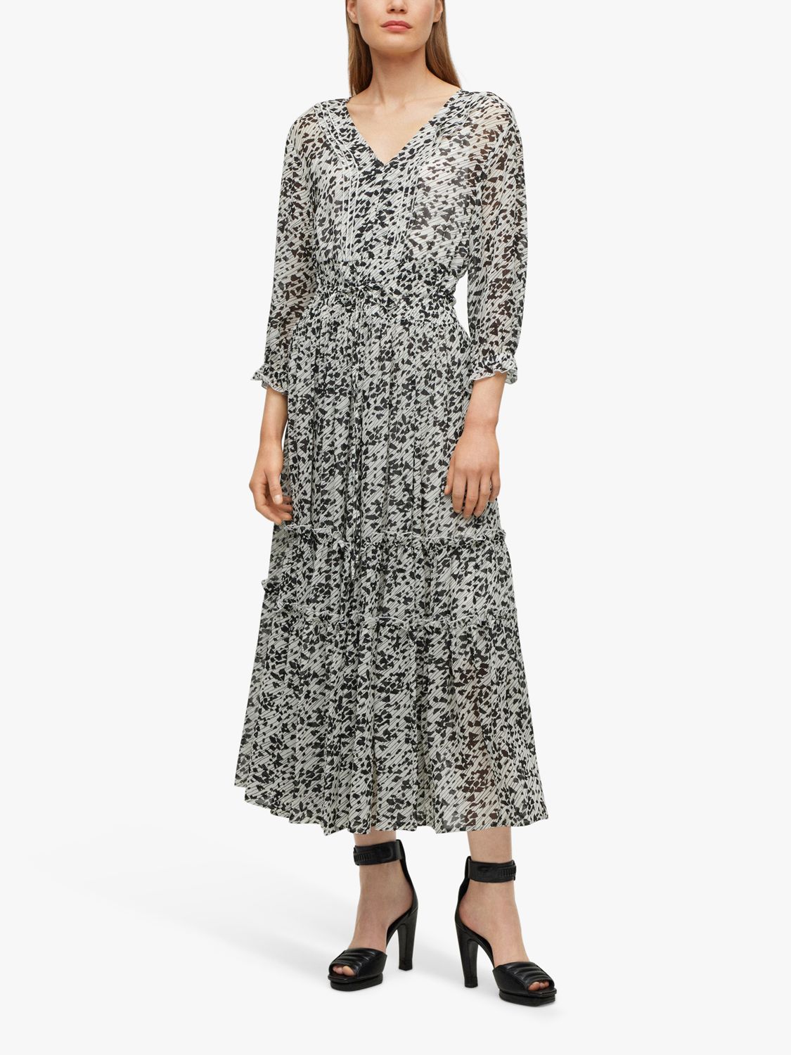 HUGO BOSS Dellima Tiered Dress, Open Miscellaneous at John Lewis & Partners