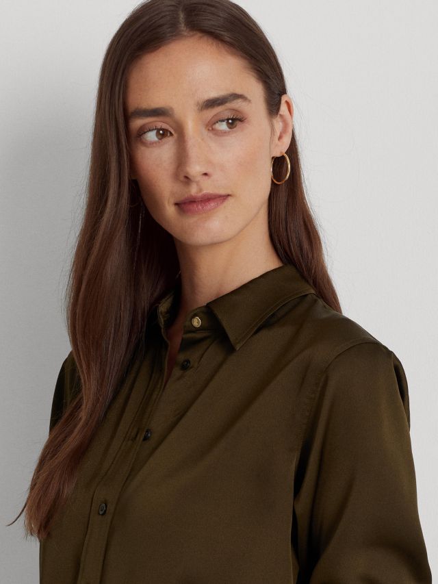 Lauren Ralph Lauren Jamelko Satin Shirt, Botanic Green, XS