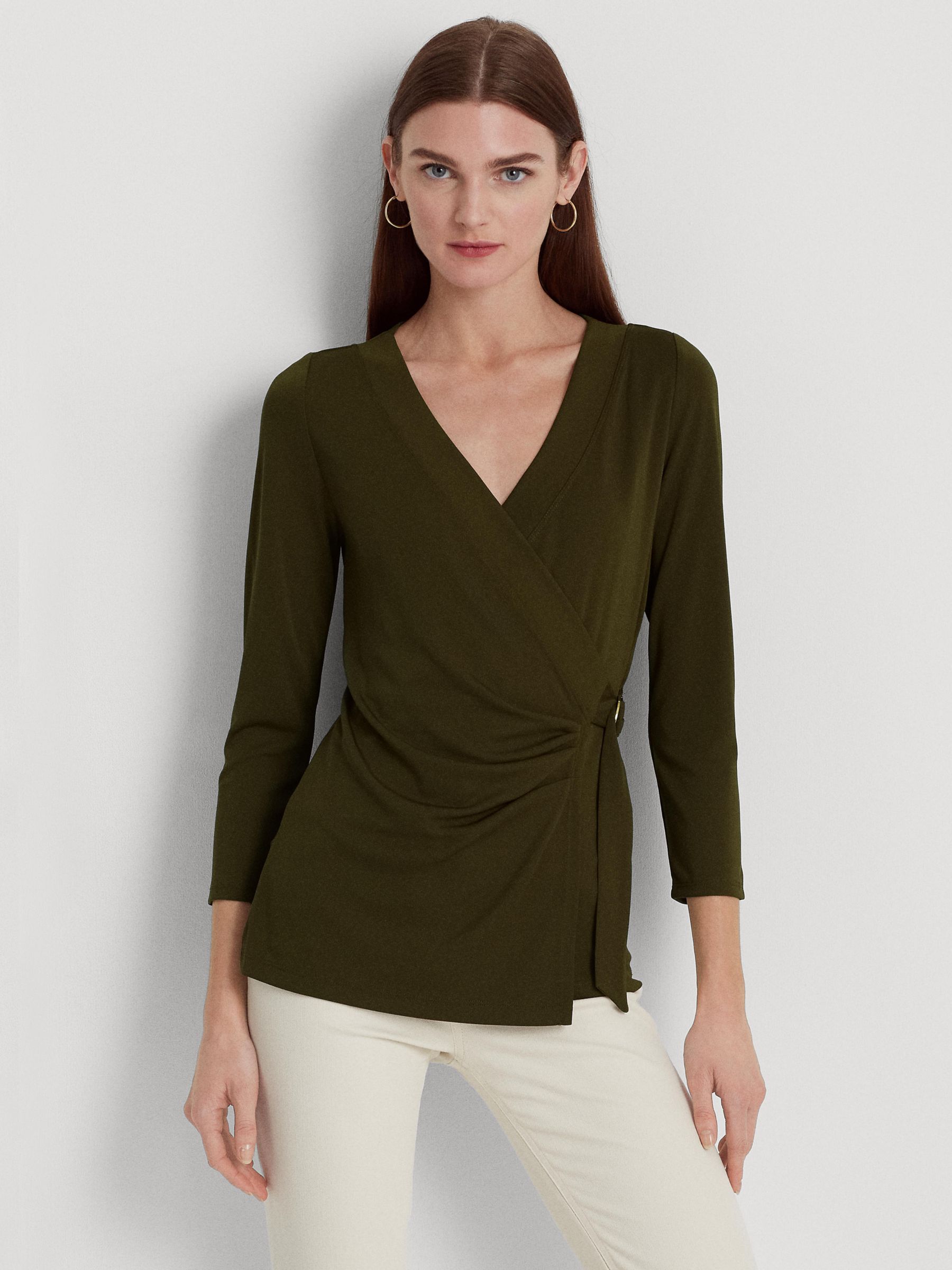 Lauren Ralph Lauren Jainab Wrap Jersey Top, Botanic Green at John Lewis ...