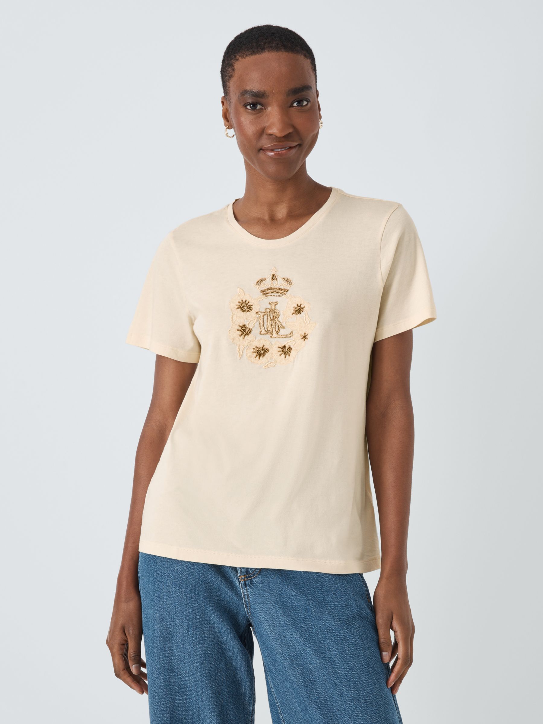Lauren Ralph Lauren Katlin Beaded Logo T-Shirt, Mascarpone Cream at ...