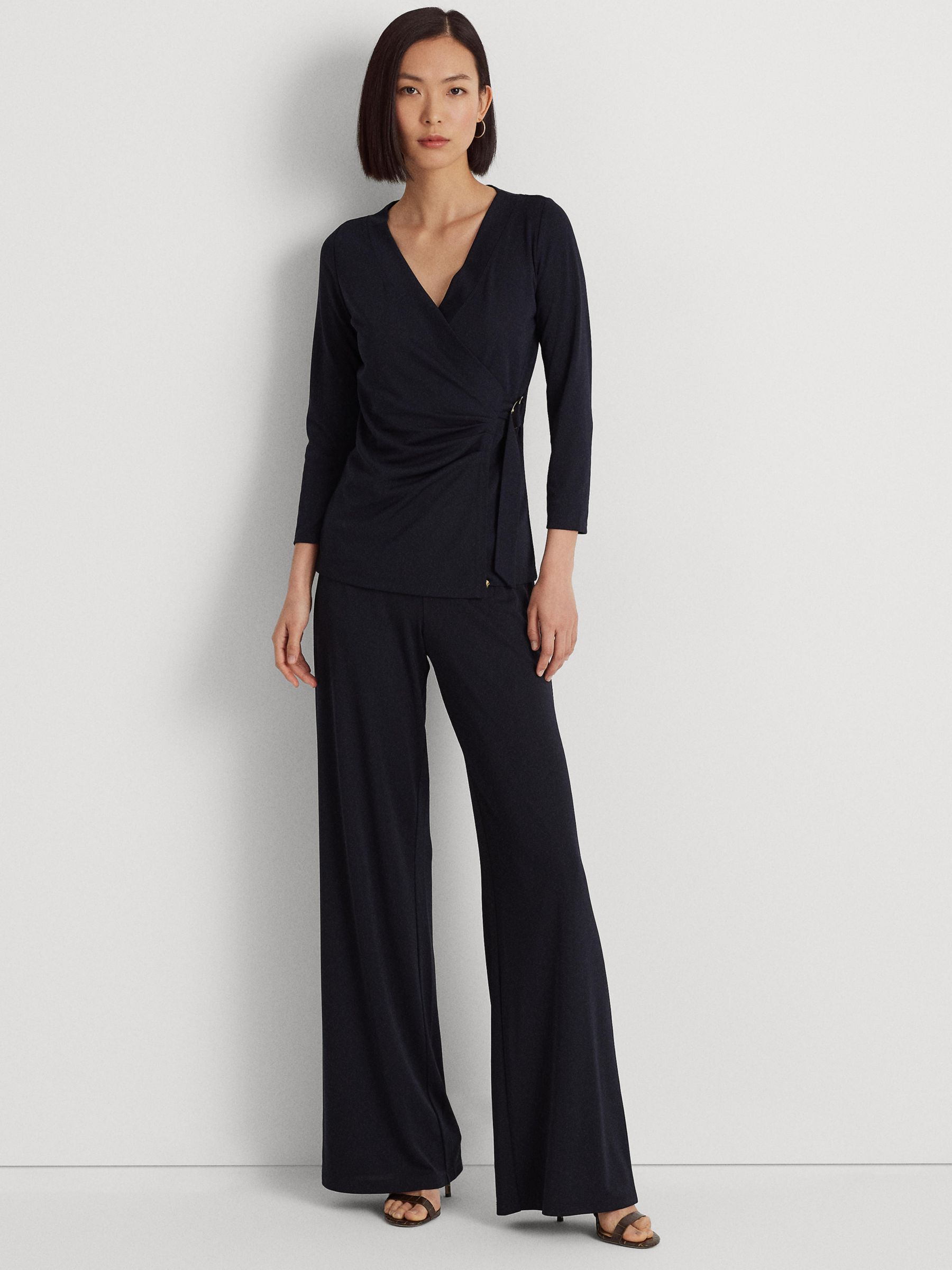 Lauren Ralph Lauren Jainab Wrap Jersey Top, Lauren Navy at John Lewis ...