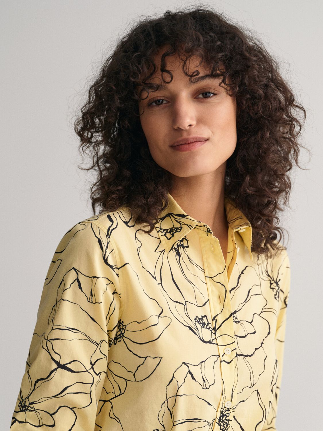 GANT Floral Cotton Voile Shirt, Dusty Light Yellow at John Lewis & Partners