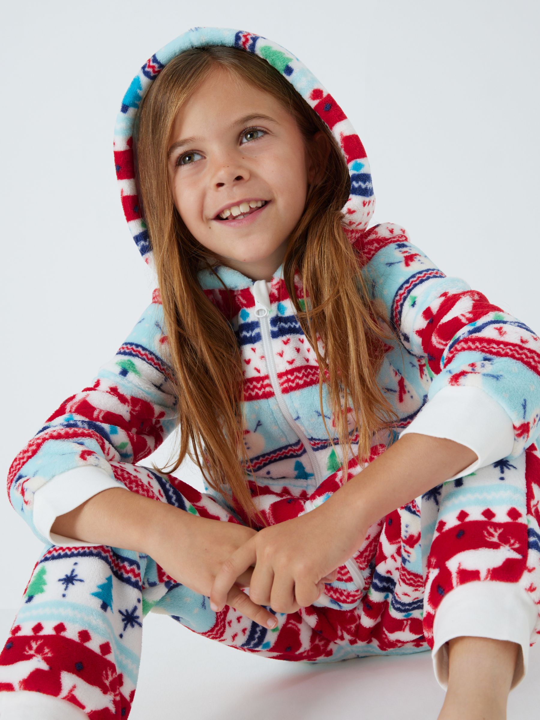 John Lewis Kids Fair Isle Fleece Onesie Multi at John Lewis