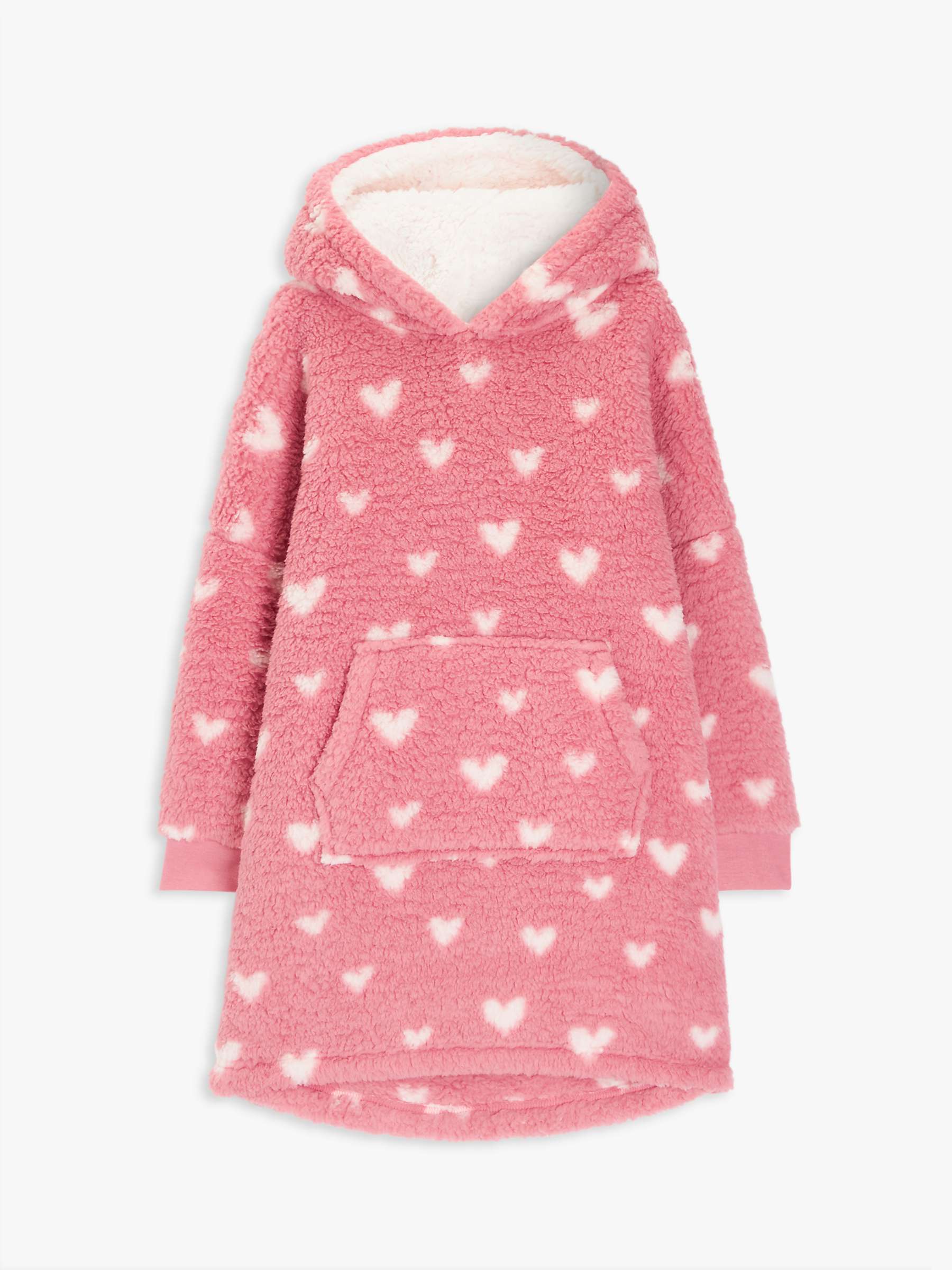 Buy John Lewis Kids' Heart Oversized Fleece Blanket Hoodie, Pink Online at johnlewis.com