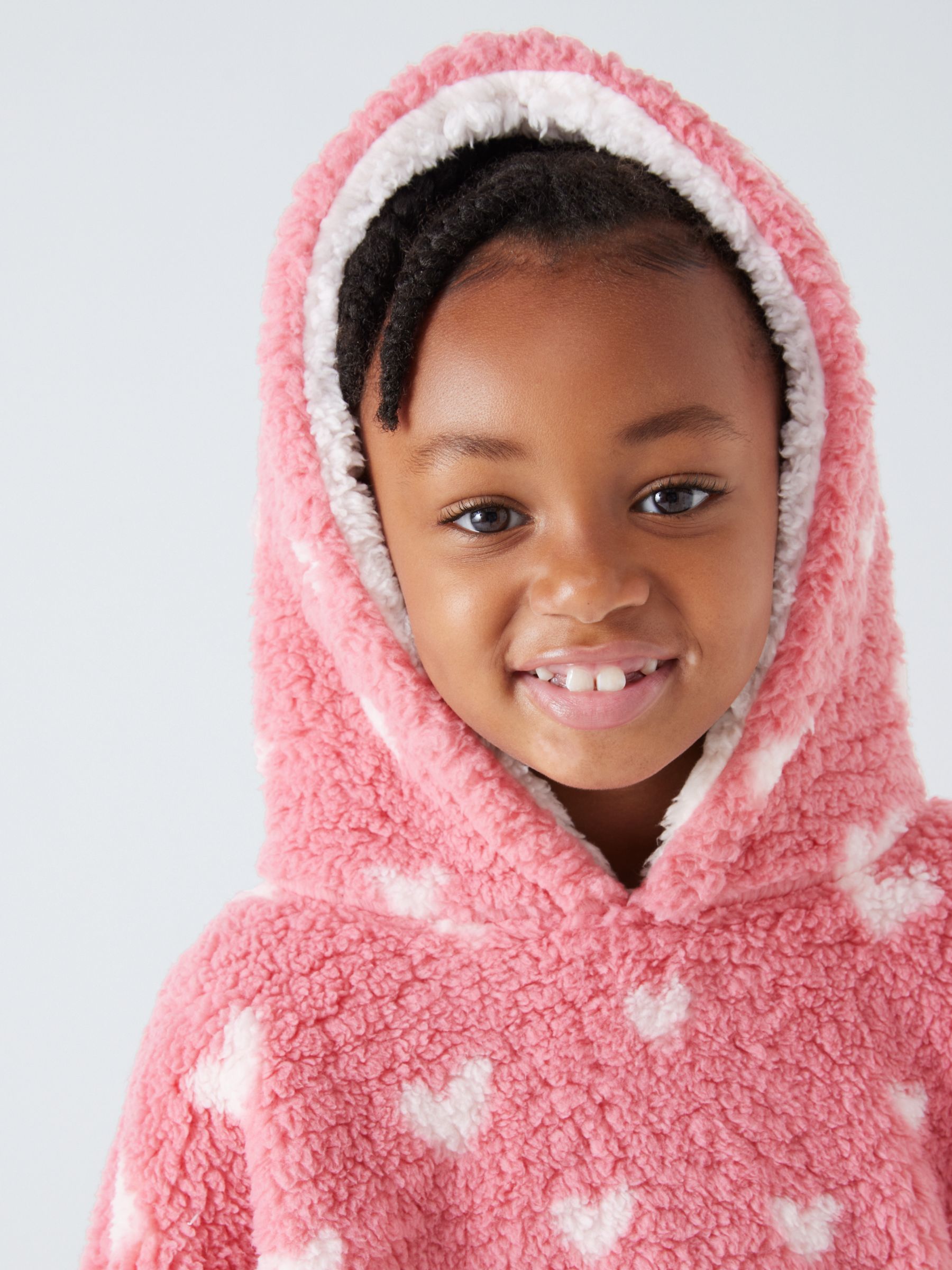 John Lewis Kids' Heart Oversized Fleece Blanket Hoodie, Pink at John Lewis  & Partners