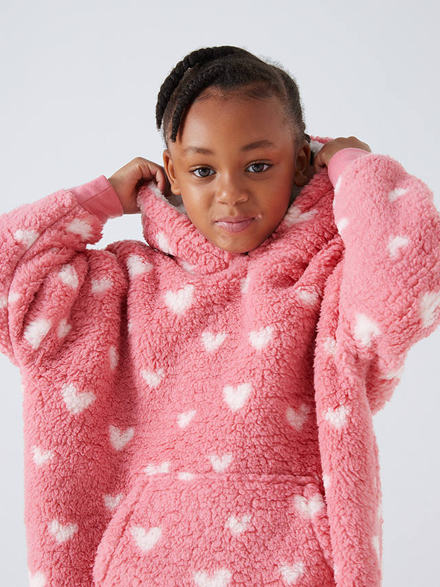 John Lewis Kids' Heart Oversized Fleece Blanket Hoodie, Pink