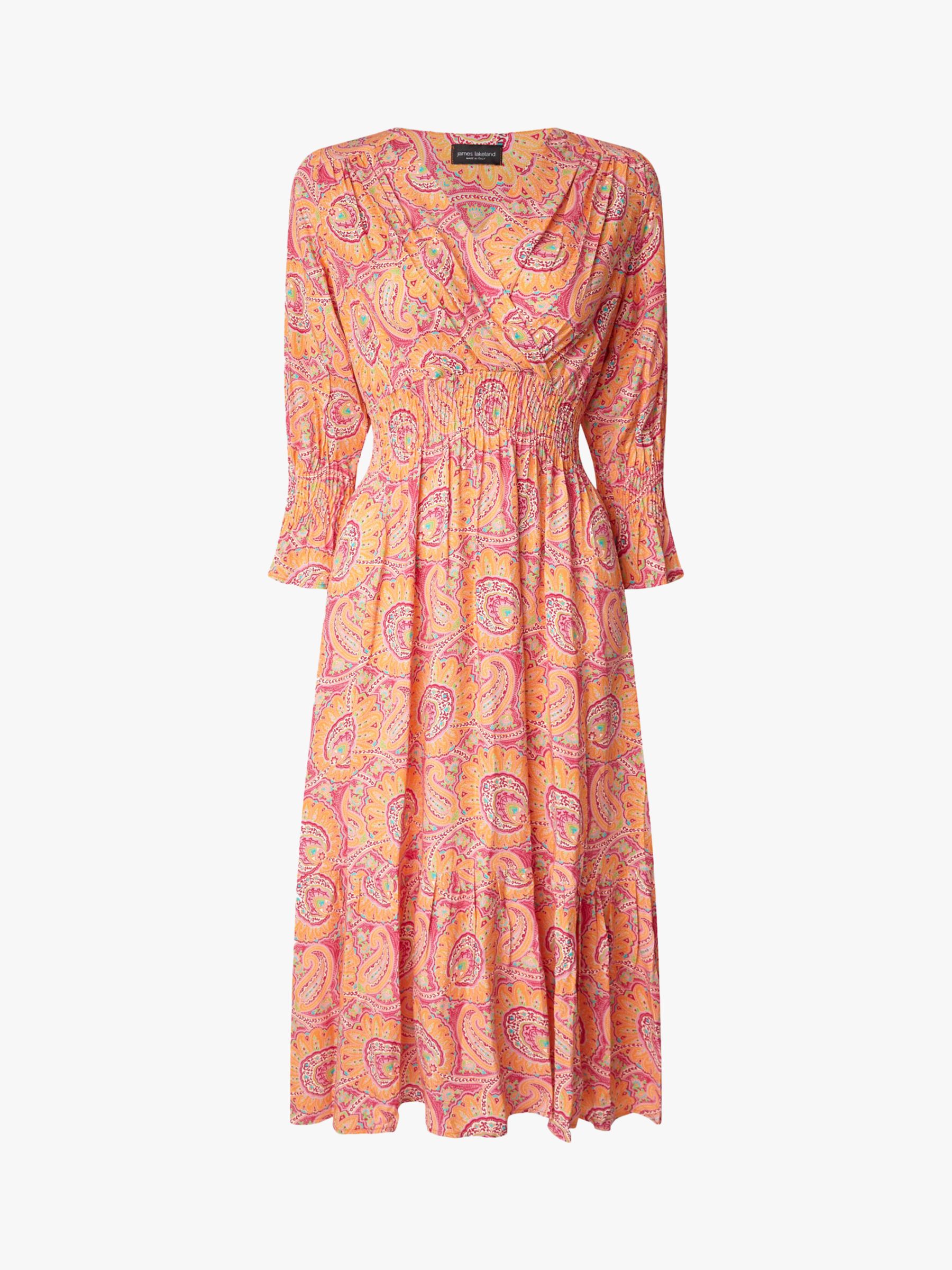 James Lakeland Tiered Midi Dress, Orange, 16