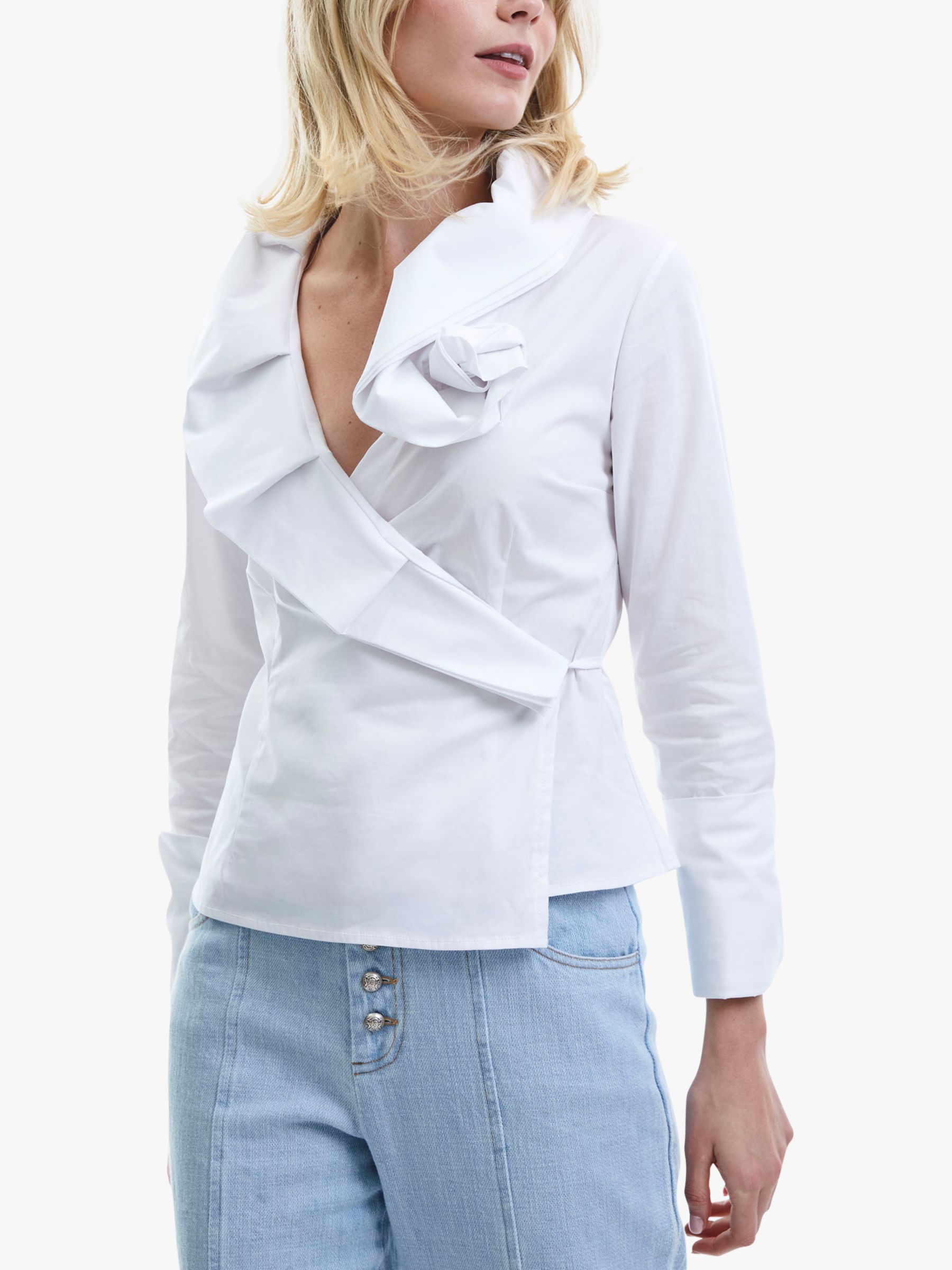 James Lakeland Rose Collar Detail Shirt, White, 14