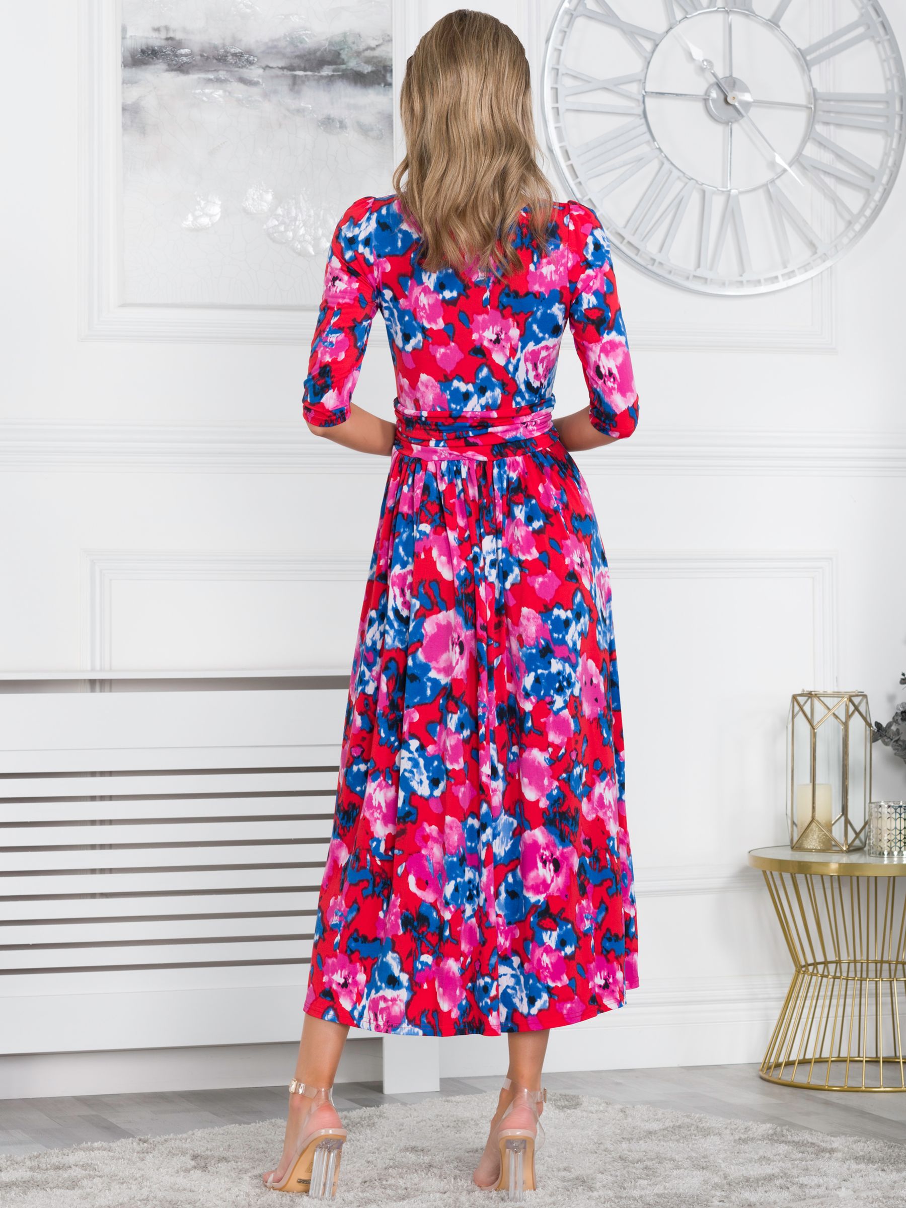 Jolie Moi Floral Print Midi Dress, Red at John Lewis & Partners