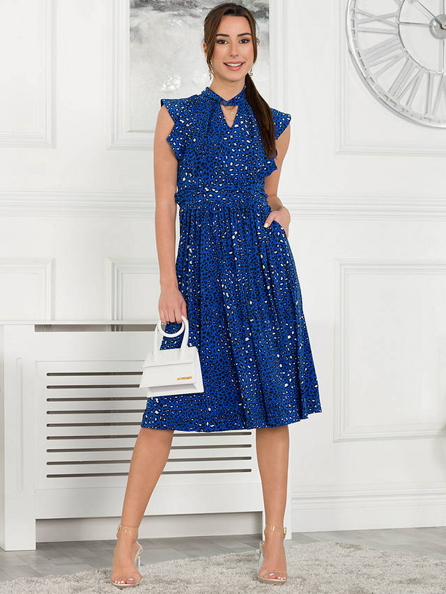 Jolie Moi Maahi Animal Print Frill Midi Dress, Blue