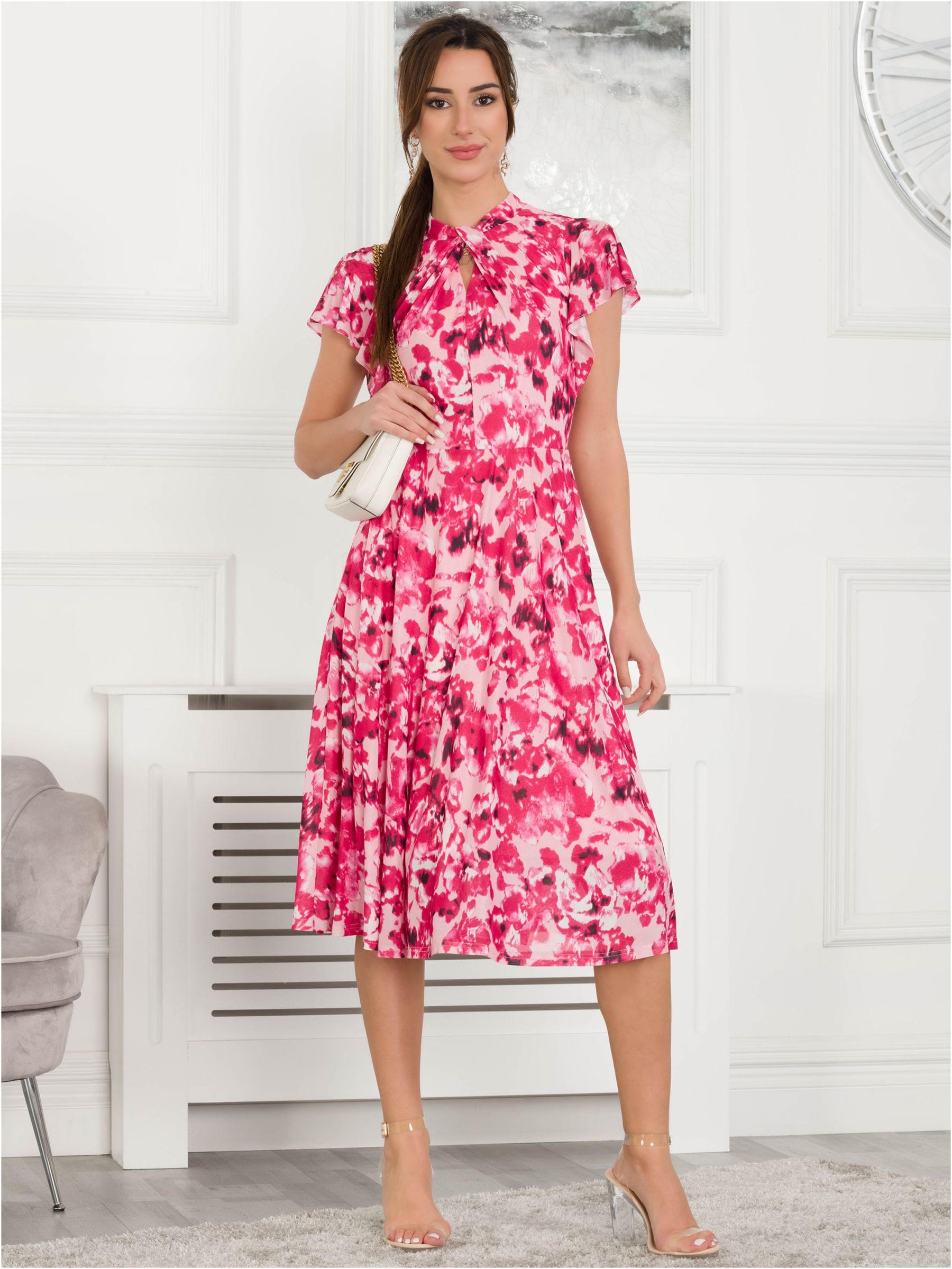 Jolie Moi Luella Keyhole Mesh Dress, Pink Abstract at John Lewis & Partners
