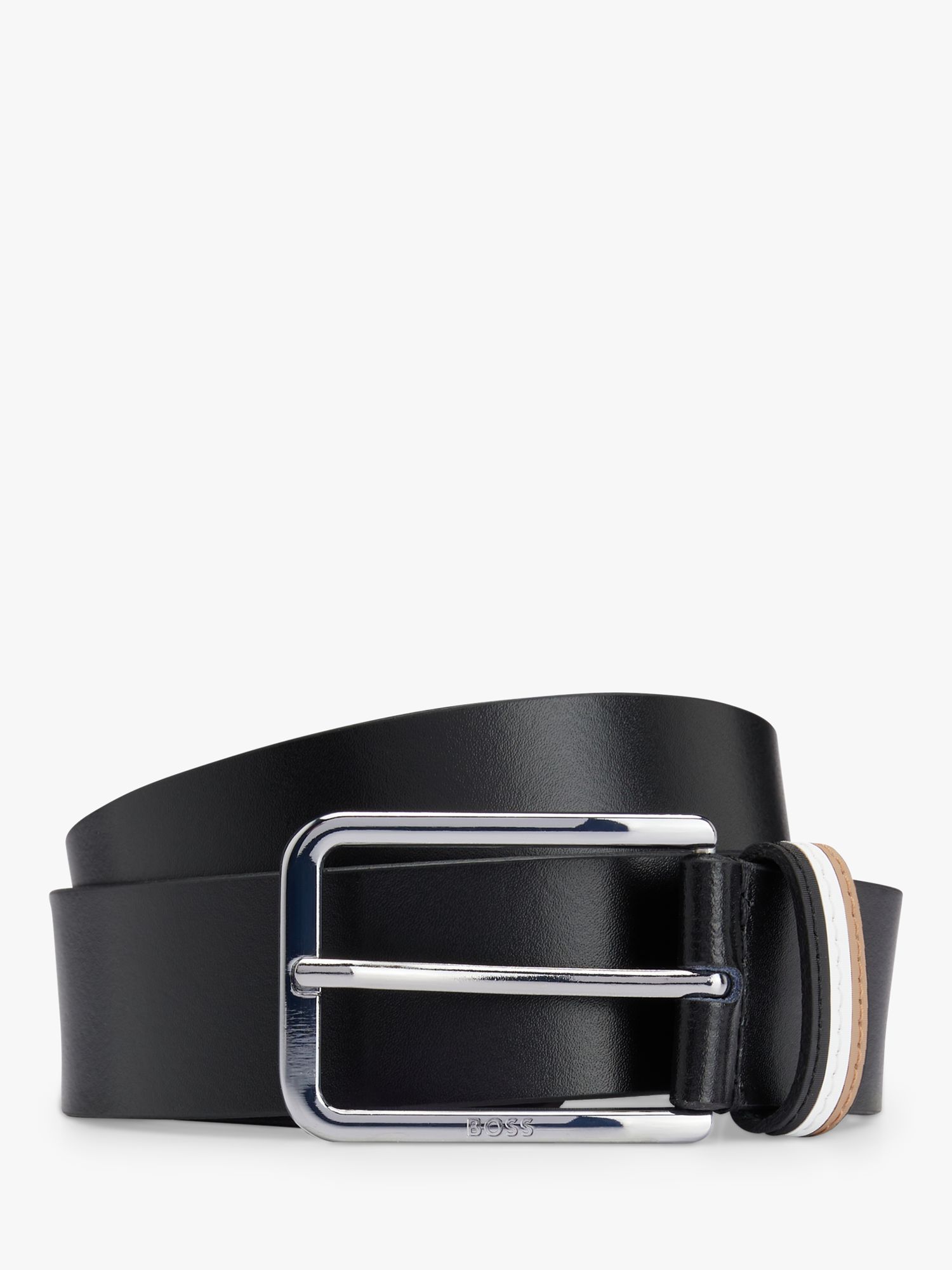 BOSS Calis Leather Belt, Black at John Lewis & Partners