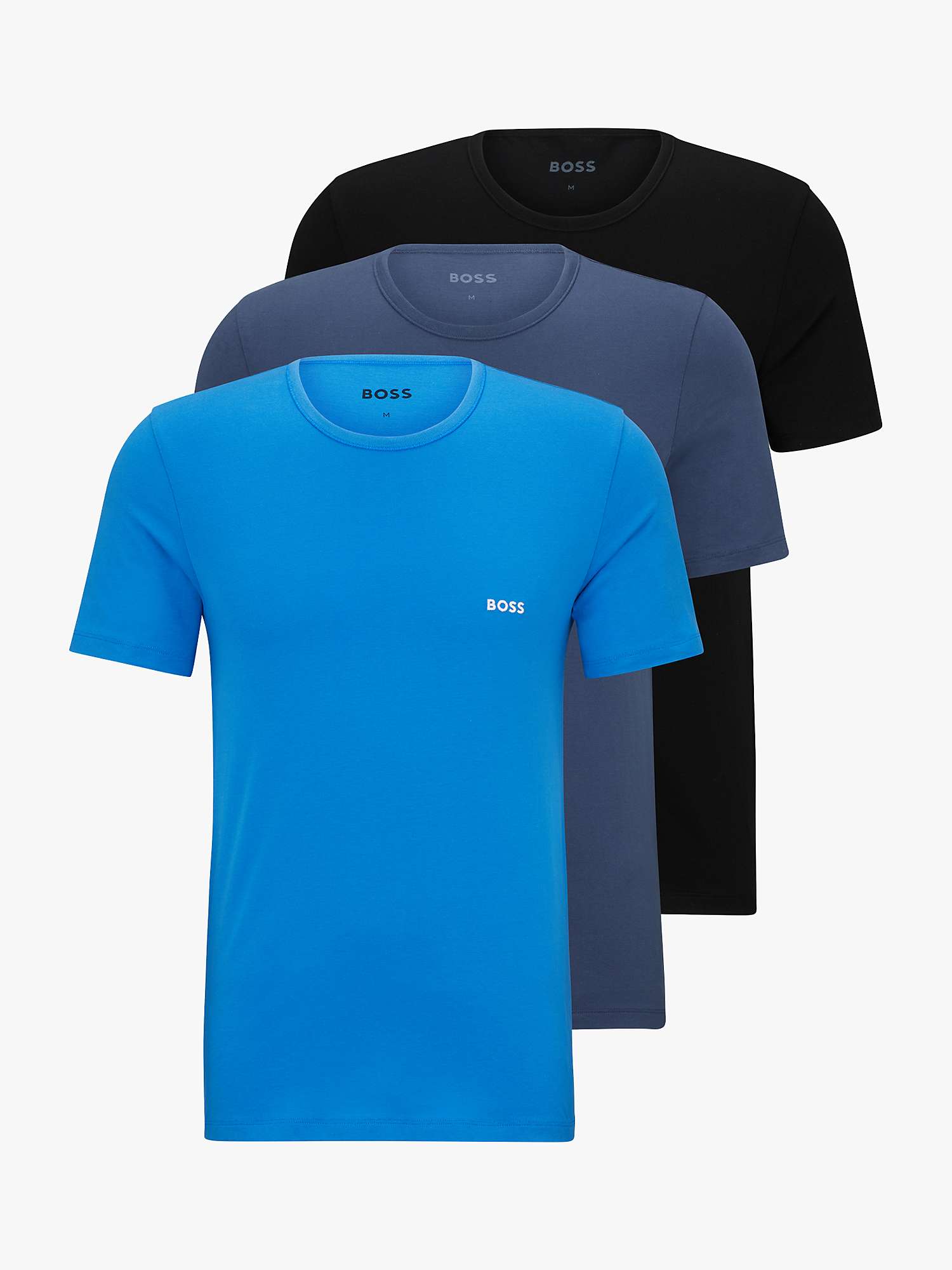 BOSS Cotton Underwear Logo T-Shirt, Pack of 3, Blue/Black at John Lewis ...