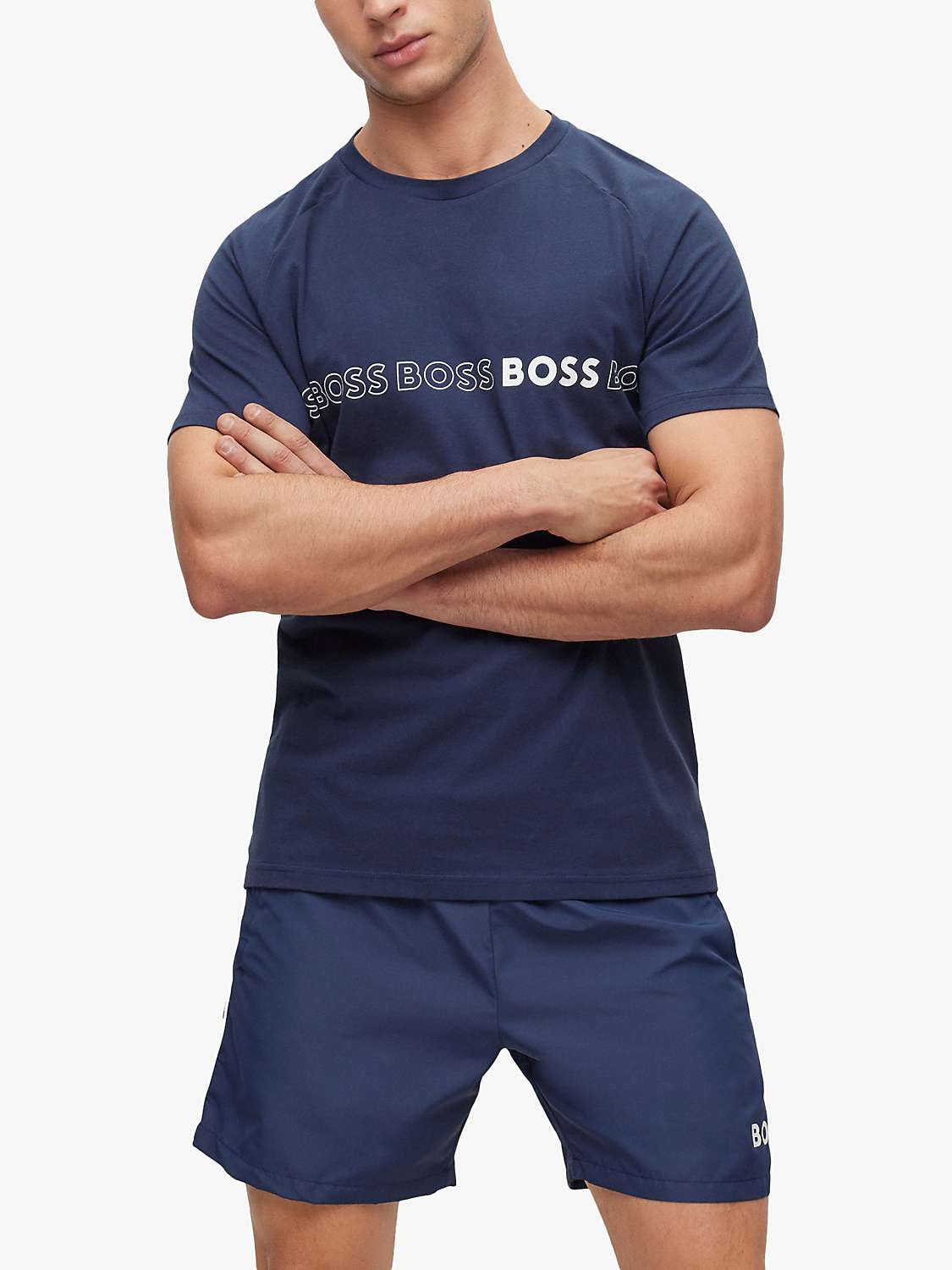 Buy BOSS Slim Fit Reapeating Logo T-Shirt, Navy Online at johnlewis.com