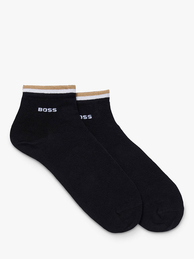 BOSS Stripe Logo Trainer Socks, Black