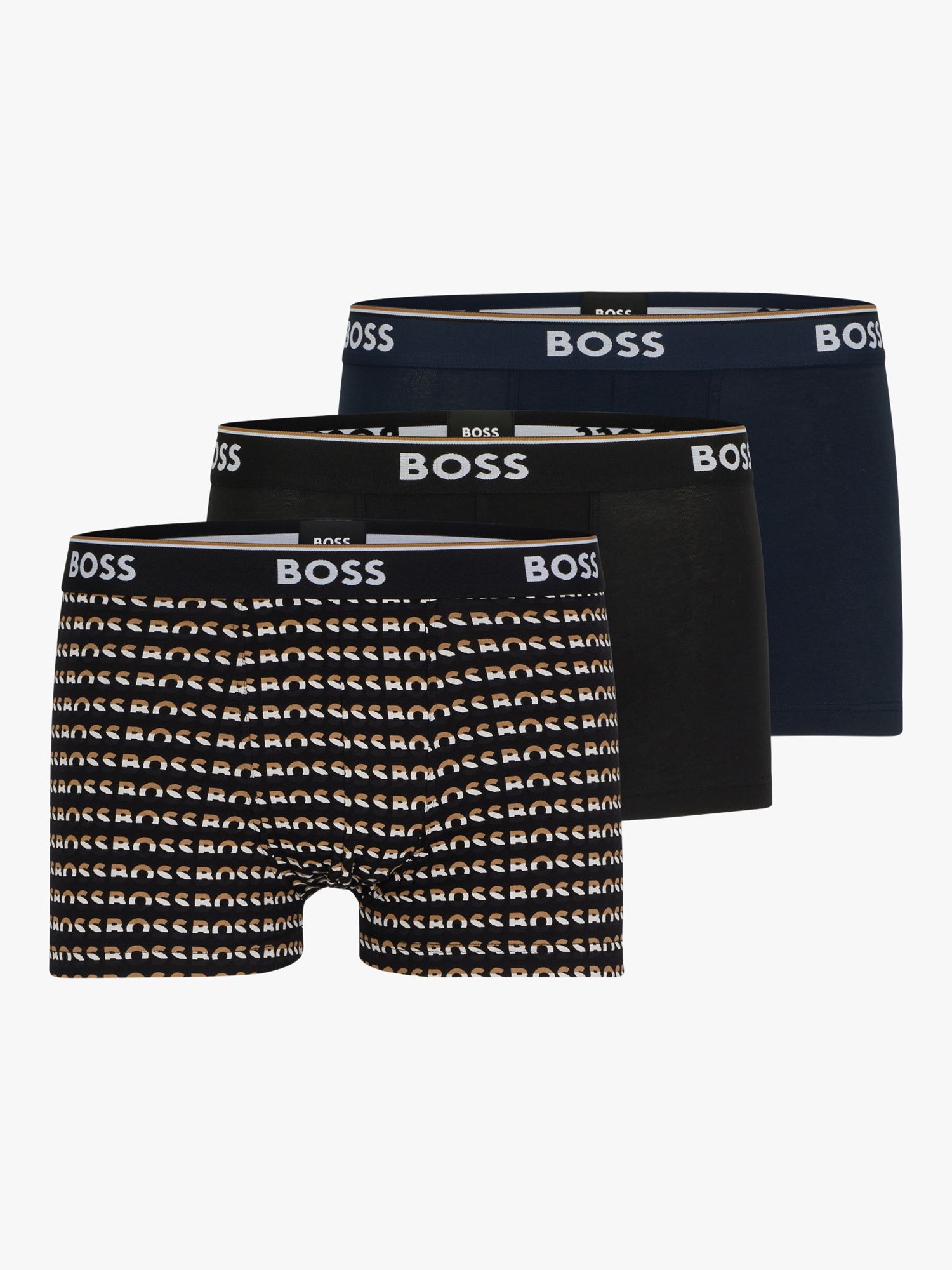 BOSS Essential Cotton Blend Plain and Logo Trunks, Pack of 3, Black ...